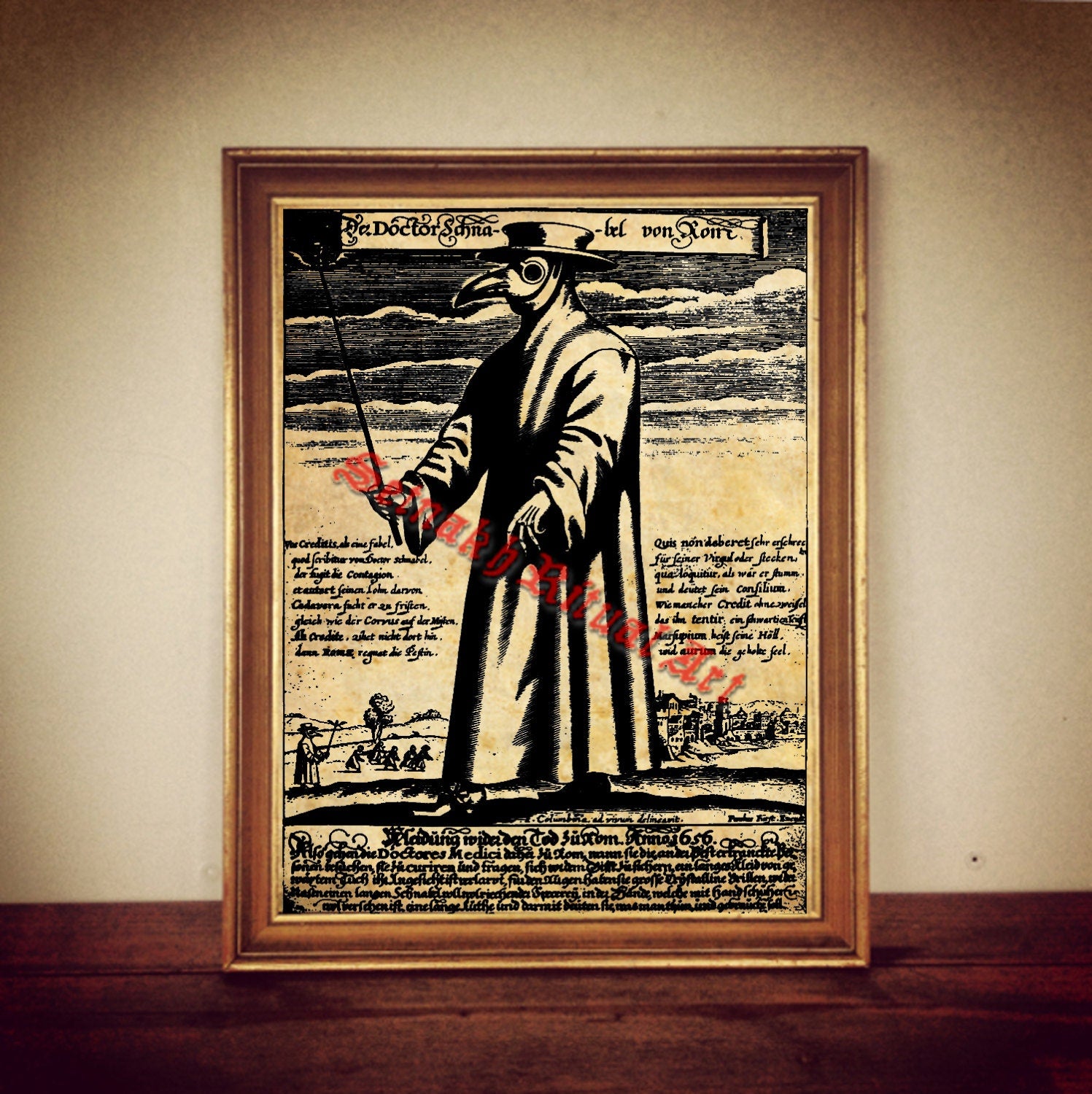 Death Doctor Print, Engraving by Paulus Fürst, 1656 – Medieval Plague Doctor Print, Occult Dark Illustration Poster, Antique Rustic Vintage Wall Art, Esoteric Gothic Decor #170