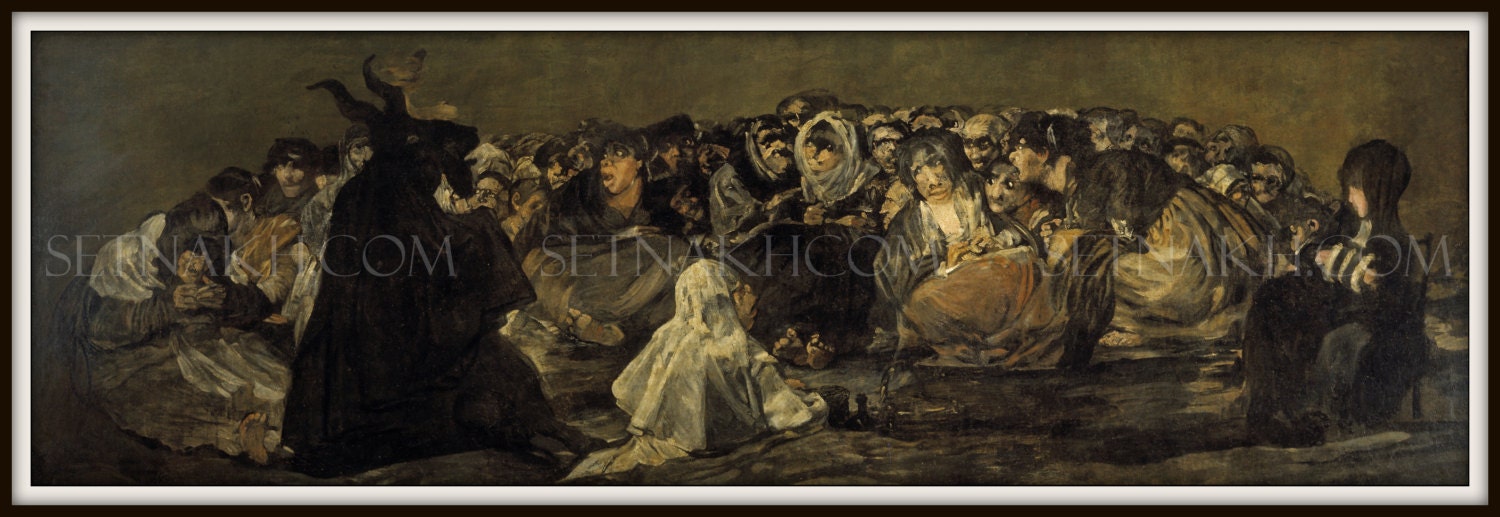 LONG PRINT Witch art: "Witches' Sabbath" by Goya print, Devil poster, satanic goat, occult, gothic art, magic home decor, witchcraft #392