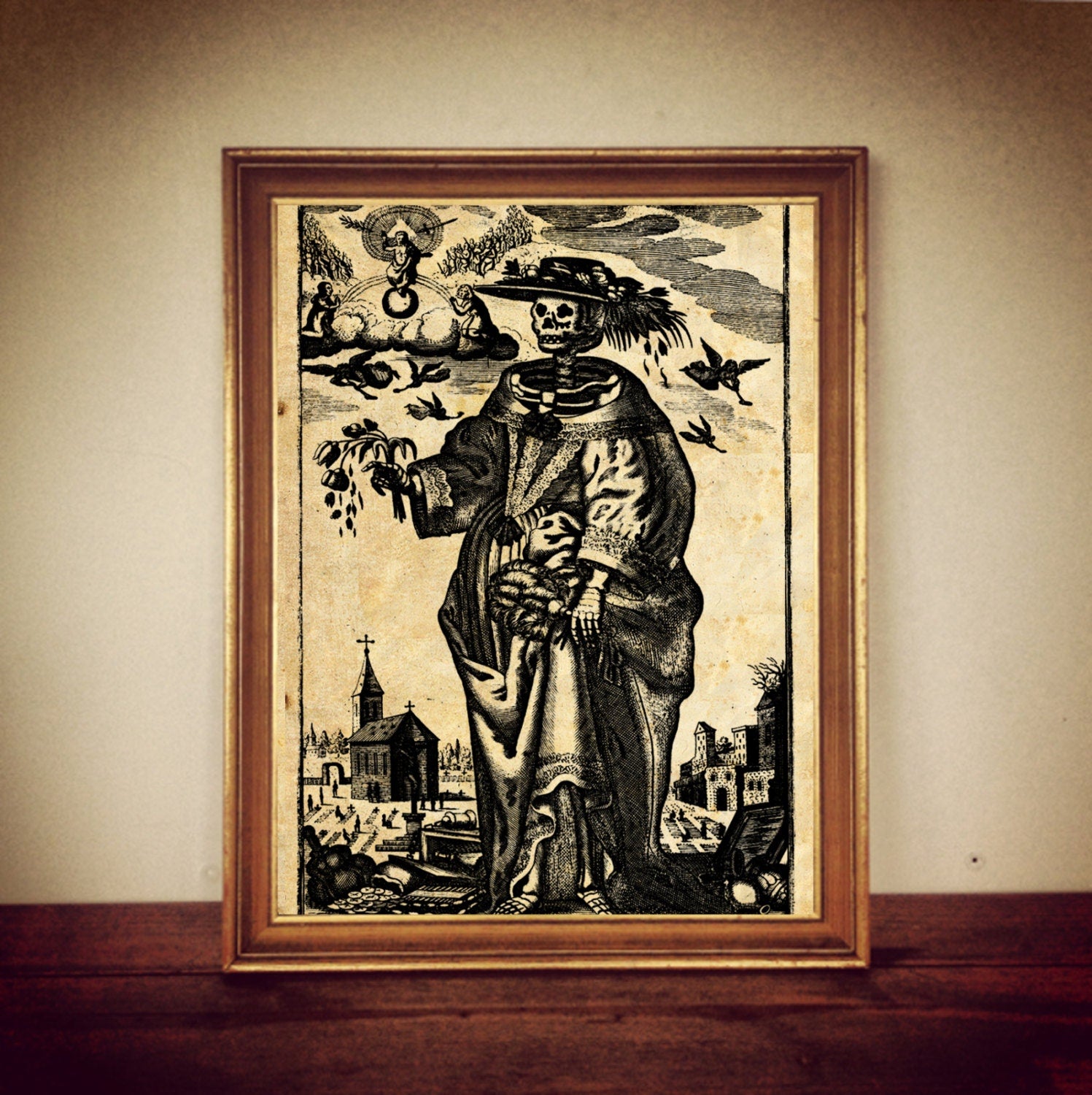 The Mexican lady of Death Calavera Catrina print, occult art, Santa Muerte poster, skeleton art, esoteric home decor, memento mori #381