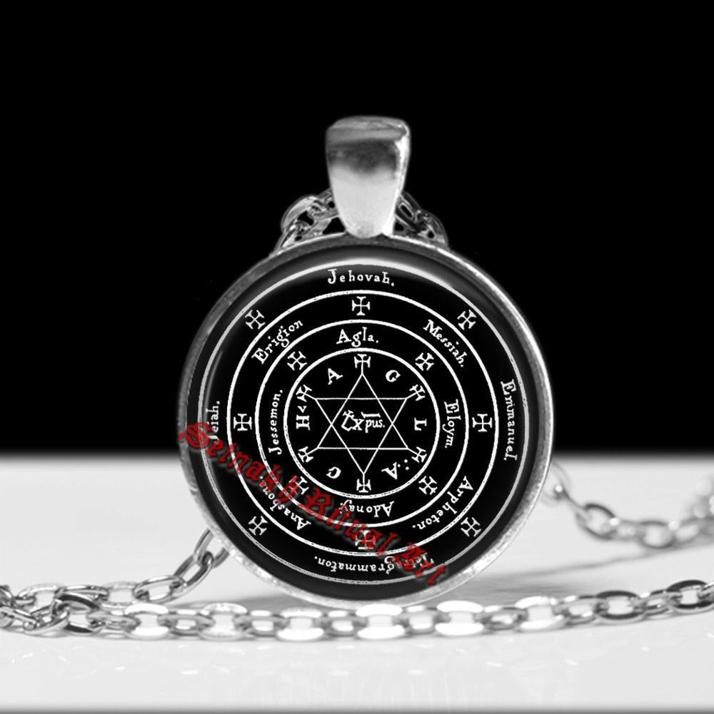 The Grand Pentacle of Solomon pendant, Adonai, Elohim, Tetragrammaton, Jehova, Kabbalah, occult art, AGLA, Emmanuel, Messiah #CE2