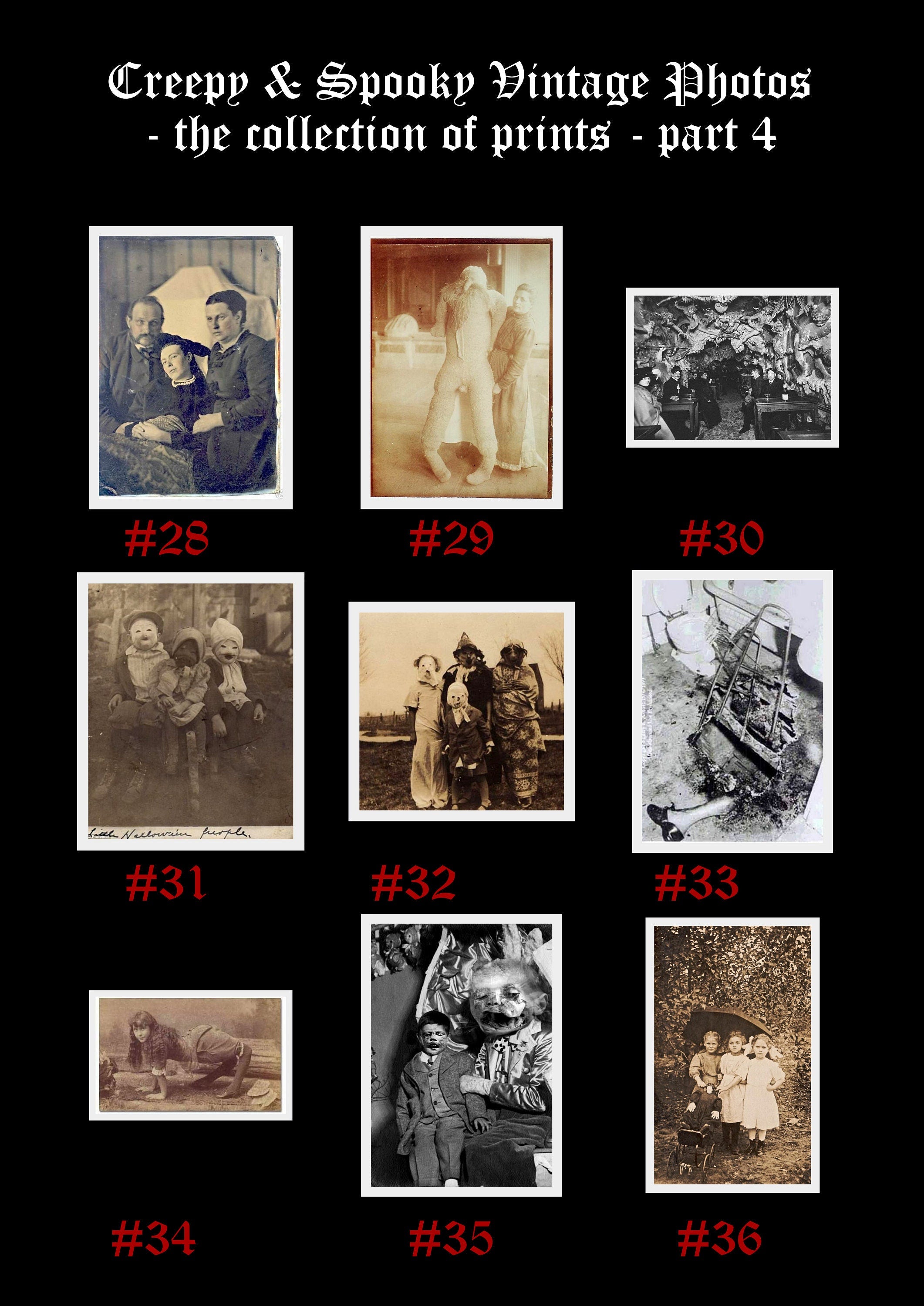 81 Creepy + Spooky Vintage Photos prints, Dark aesthetic prints, A5 size - 8.3 x 5.8 " (210 x 148 mm), Halloween art, occult, dark wallart,