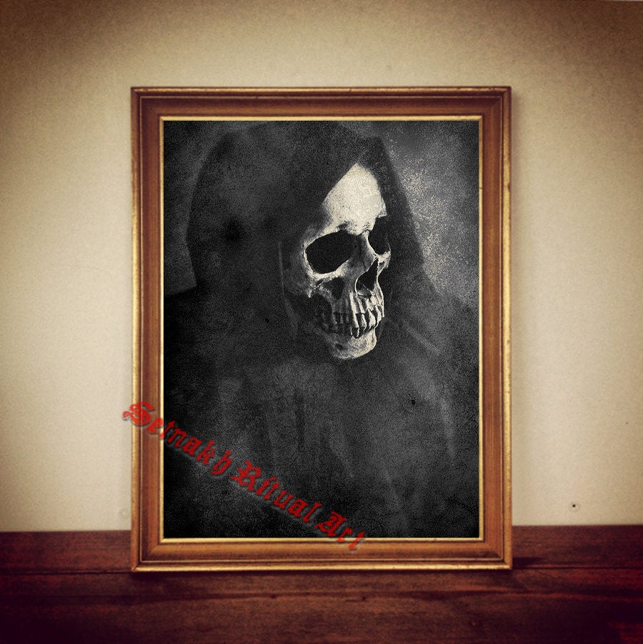 Death reaper illustration, occult skull poster, Santa Muerte art print, satanic illustration, dark art poster, memento mori, home decor #30