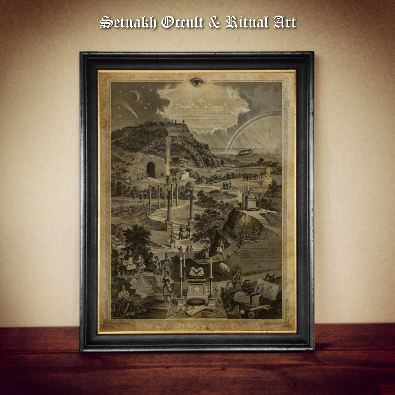 From Darkness to Light – vintage Masonic lithography, Freemasons poster, antique Masonic print, Masons, Freemasonry Lodge #TMP7