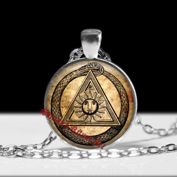 Uroboros and magic triangle pendant, snake and sun jewelry, magic ouroboros necklace, occult pendant, magick talisman, snake amulet #97