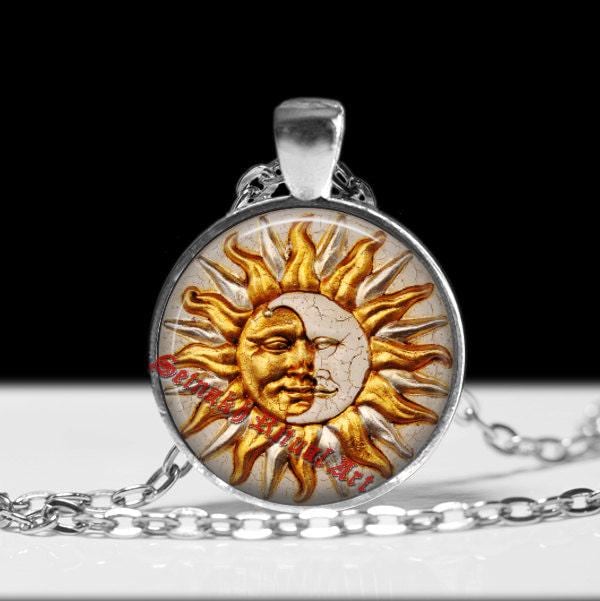 Sun and moon pendant, occult necklace, astrological jewelry, astronomy art, magic talisman, witch, alchemy, withcraft, magick #350