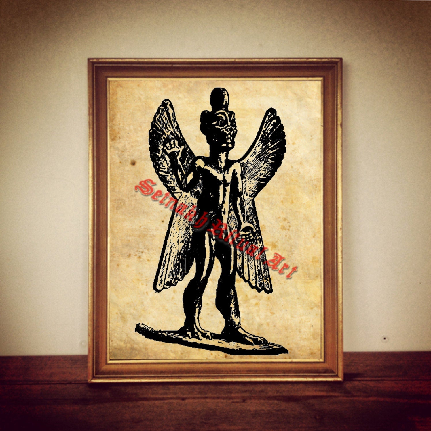 Pazuzu art, Antiqued Print, Babylonian & Ancient Assyrian Demon illustration, Pazuzu poster, Exorcist movie poster, occult print #228