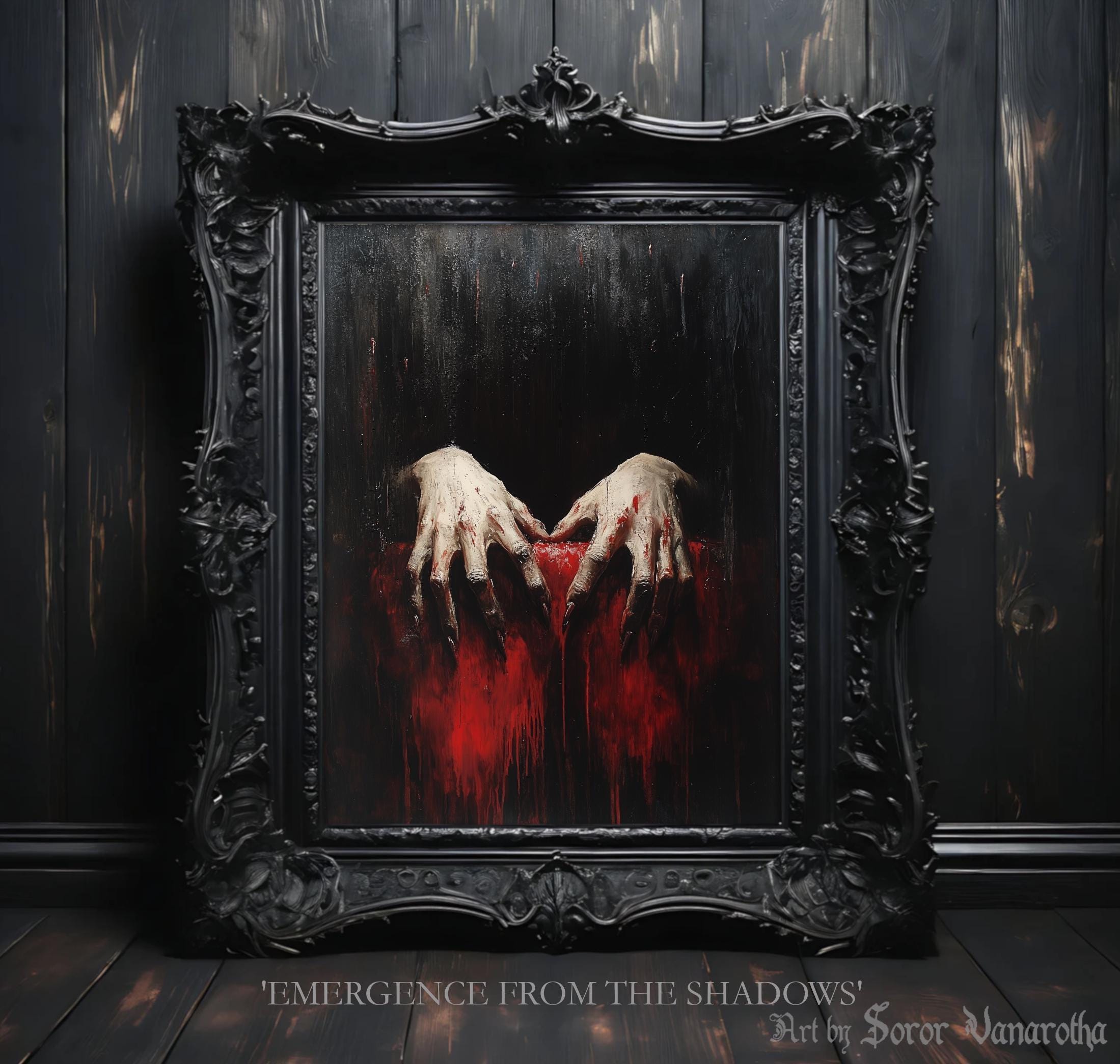 Emergence from the Shadows Print - Demonic Vampire Hands Emerging from Blood Abyss, Dark Gothic Art, Horror Decor, Creepy Art Print #SV19