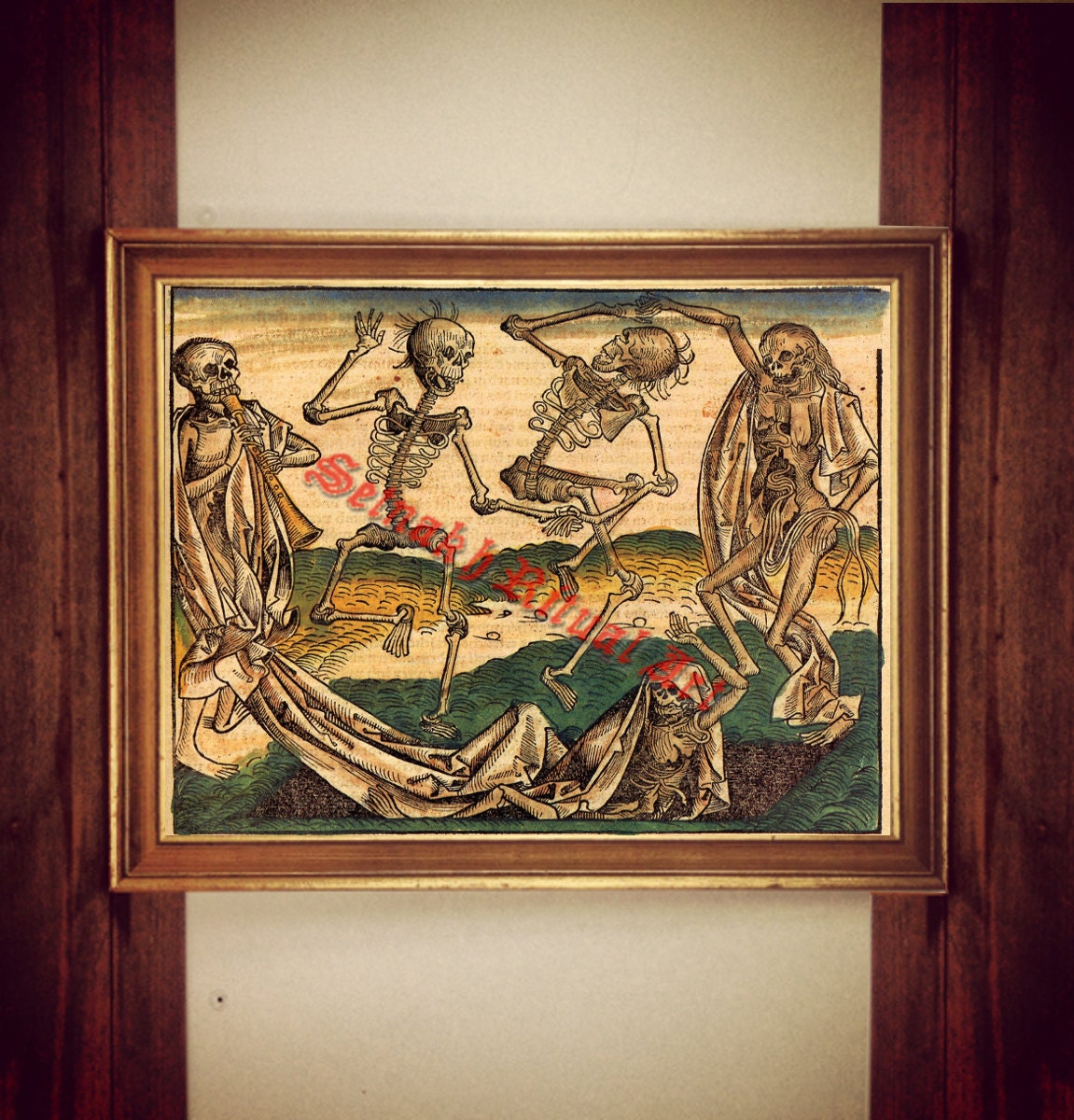 Dance of Death, occult print, medieval illustration, vintage skeleton poster, memento mori art, macabre, home decor, dance macabre #250