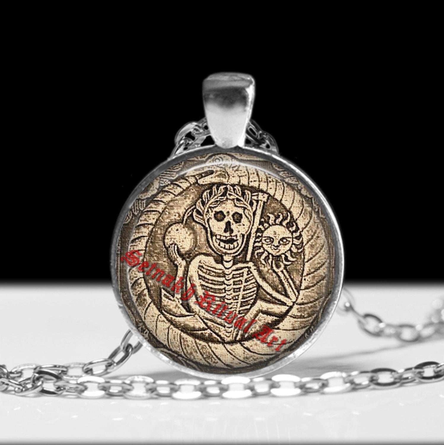 Ouroboros and skeleton pendant, occult jewelry, snake necklace, gnostic jewelry, magic accessories, esoteric, sacred, hermetic jewelry #409