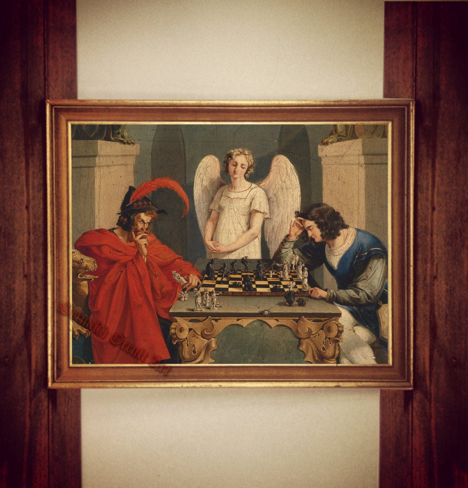 Faust and Mefistofeles playing chess print, devil poster, metaphysical art, occult, satanic poster #MG2