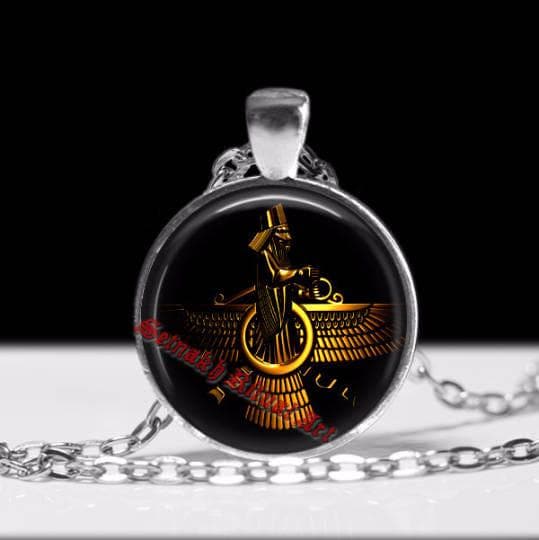 Ahura Mazda pendant, Ormuzd necklace, Faravahar pendant, God of Zoroastrianism, talisman, jewelry, ceremonial magick amulet #310