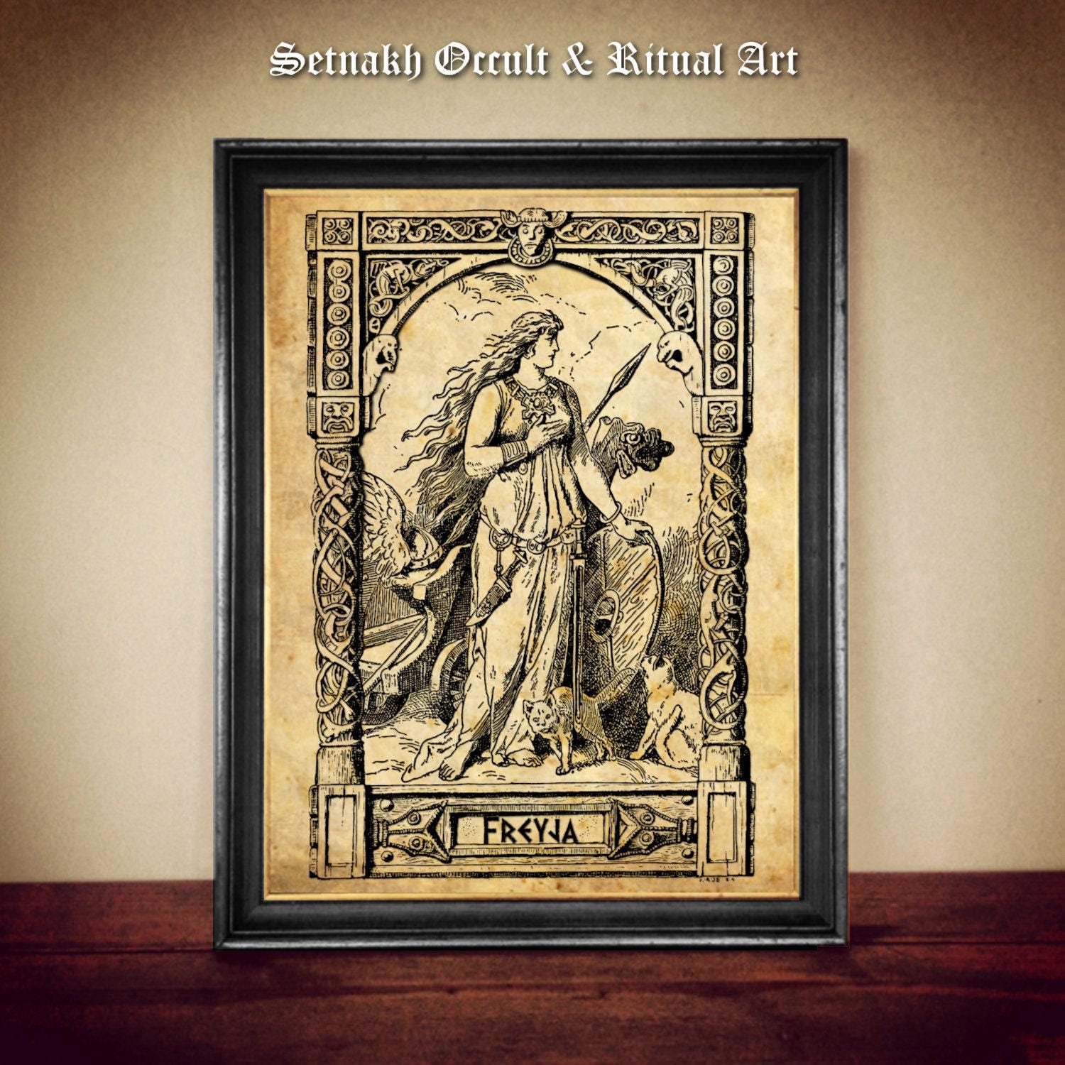 Freyja holding her shield print, Norse mythology poster, nordic goddess illustration, scandinavian decor, Freija art wall decor #337