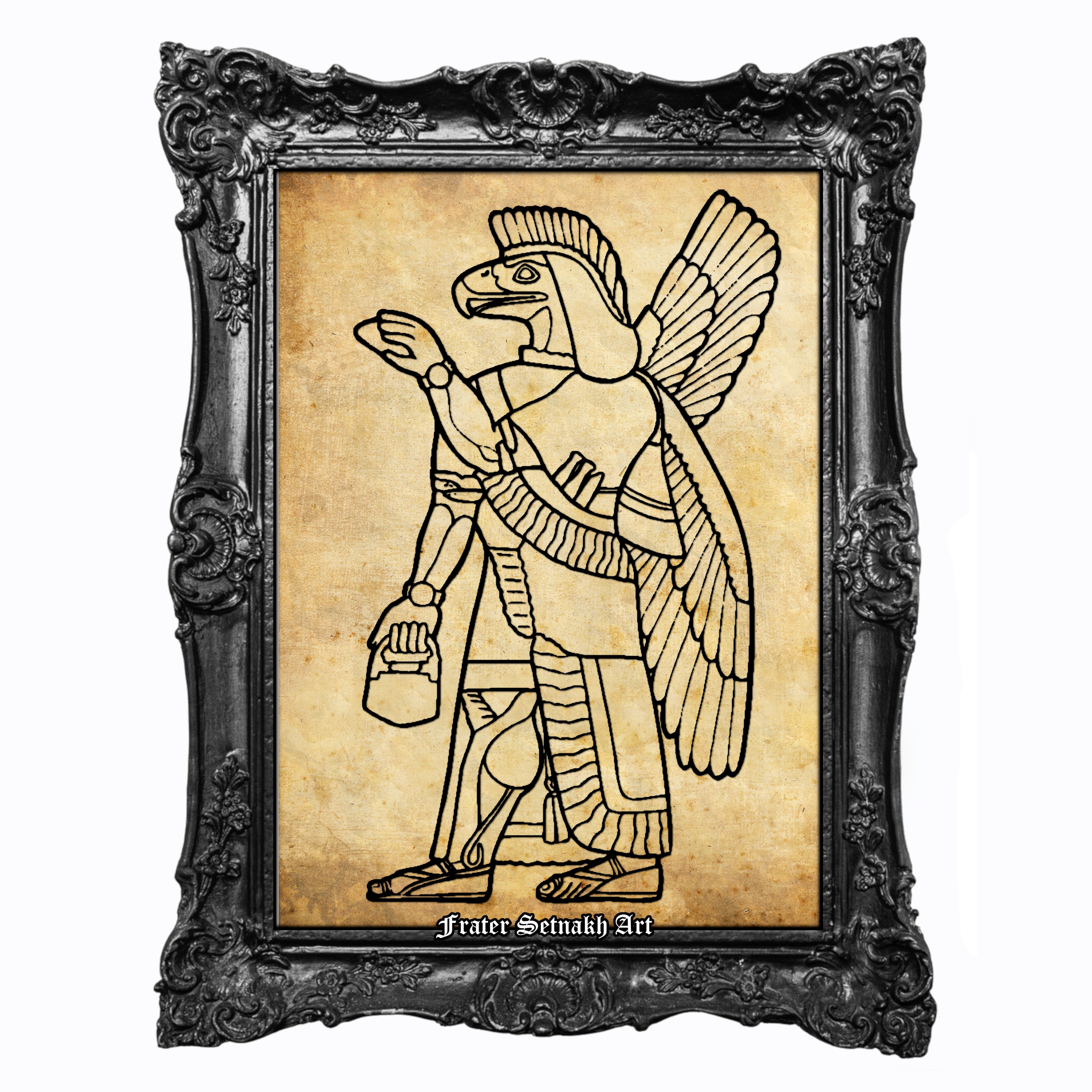 Anunnaki Print – Sumerian Winged Deity Poster, Babylonian Apkallu Illustration from the Assyrian Chamber Reconstruction, Vorderasiatisches Museum Pergamon, Ancient Aliens Occult Print, Mythological Magic Wall Art #143