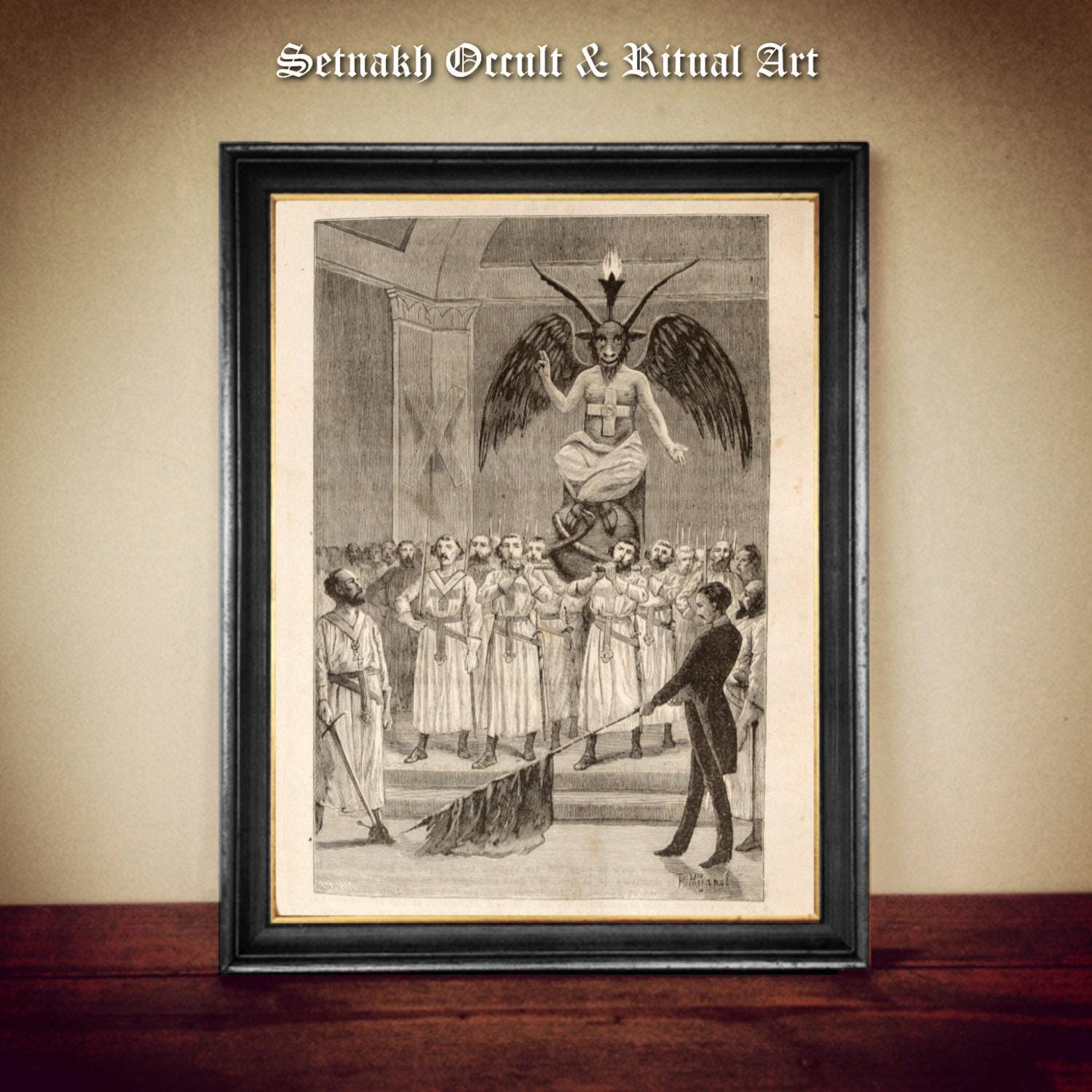 Baphomet & Templars antique print, masonic illustration, Baphomet poster, vintage home decor, alchemy, magick, hermetism, occult #70