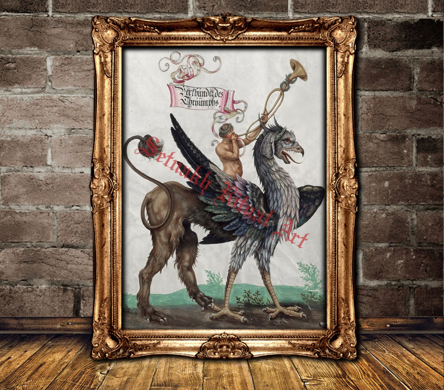 Griffin art print, mythological creature poster, bestiary, medieval, occult illustration, fantasy art, antique steampunk home decor #373