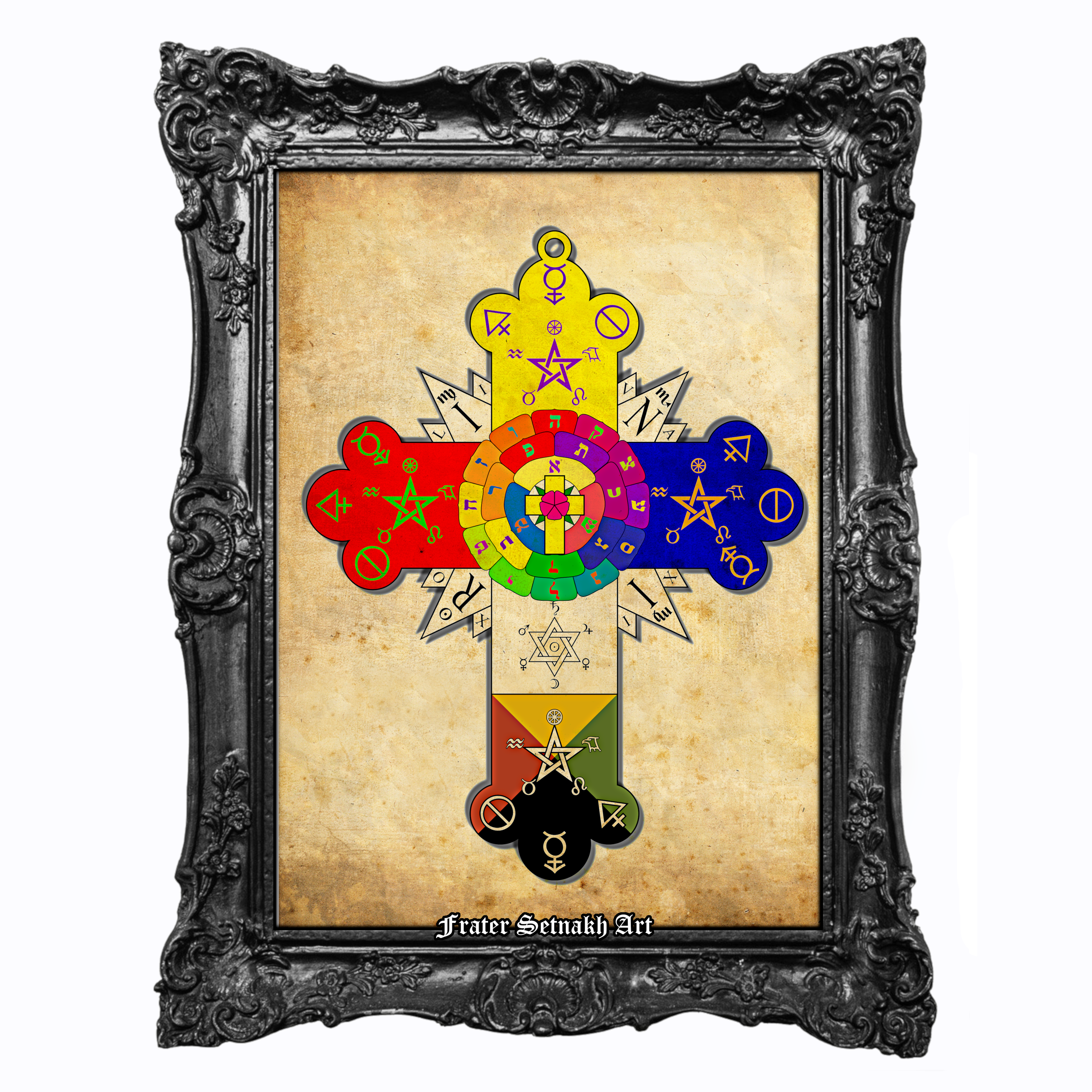 Rosicrucian Rose & Cross Print – Occult Esoteric Art, Mystical Hermetic Poster, Alchemy & Magic Illustration, Golden Dawn Rose Cross Lamen, Rozenkreutz Decor #147