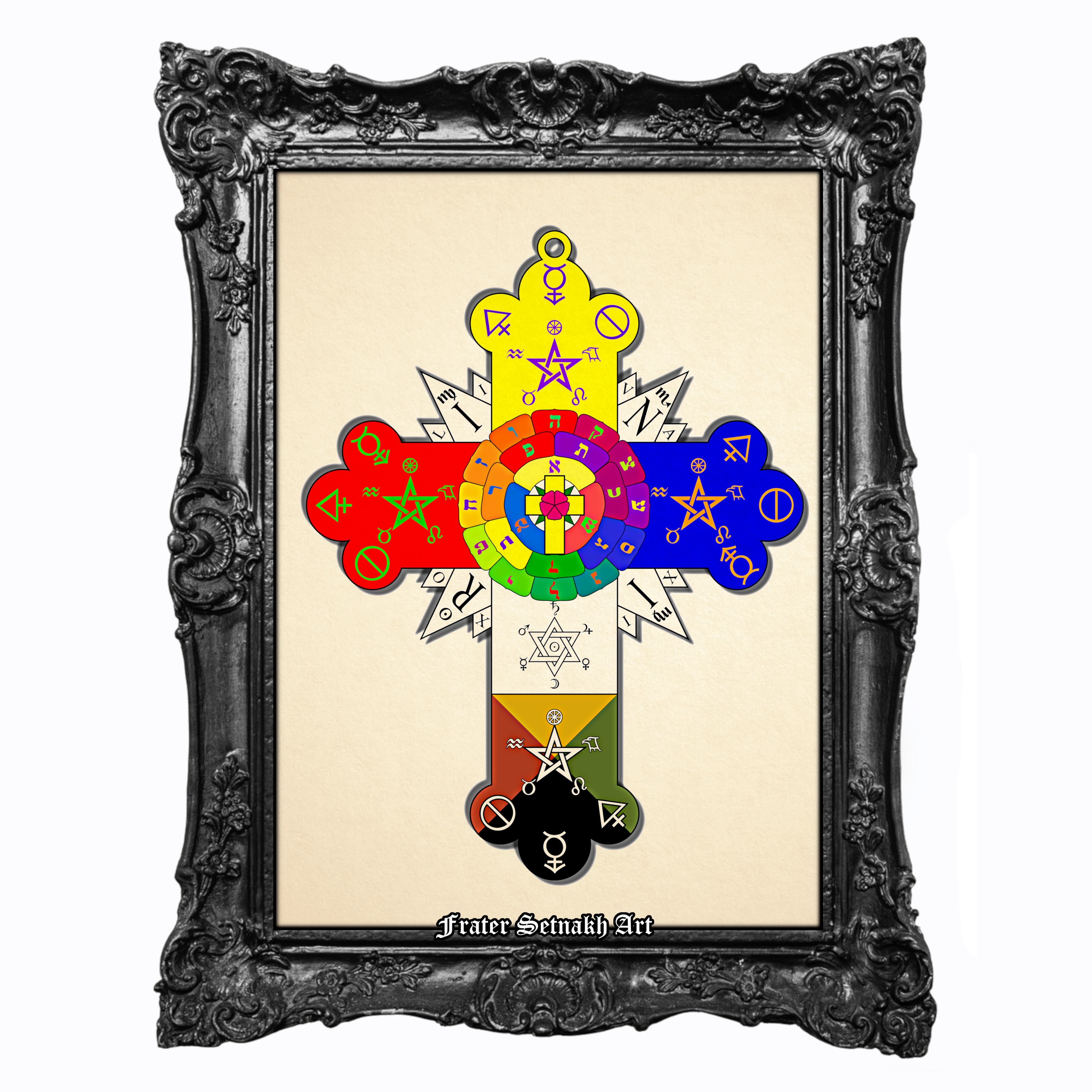 Rosicrucian Rose & Cross Print – Occult Esoteric Art, Mystical Hermetic Poster, Alchemy & Magic Illustration, Golden Dawn Rose Cross Lamen, Rozenkreutz Decor #147
