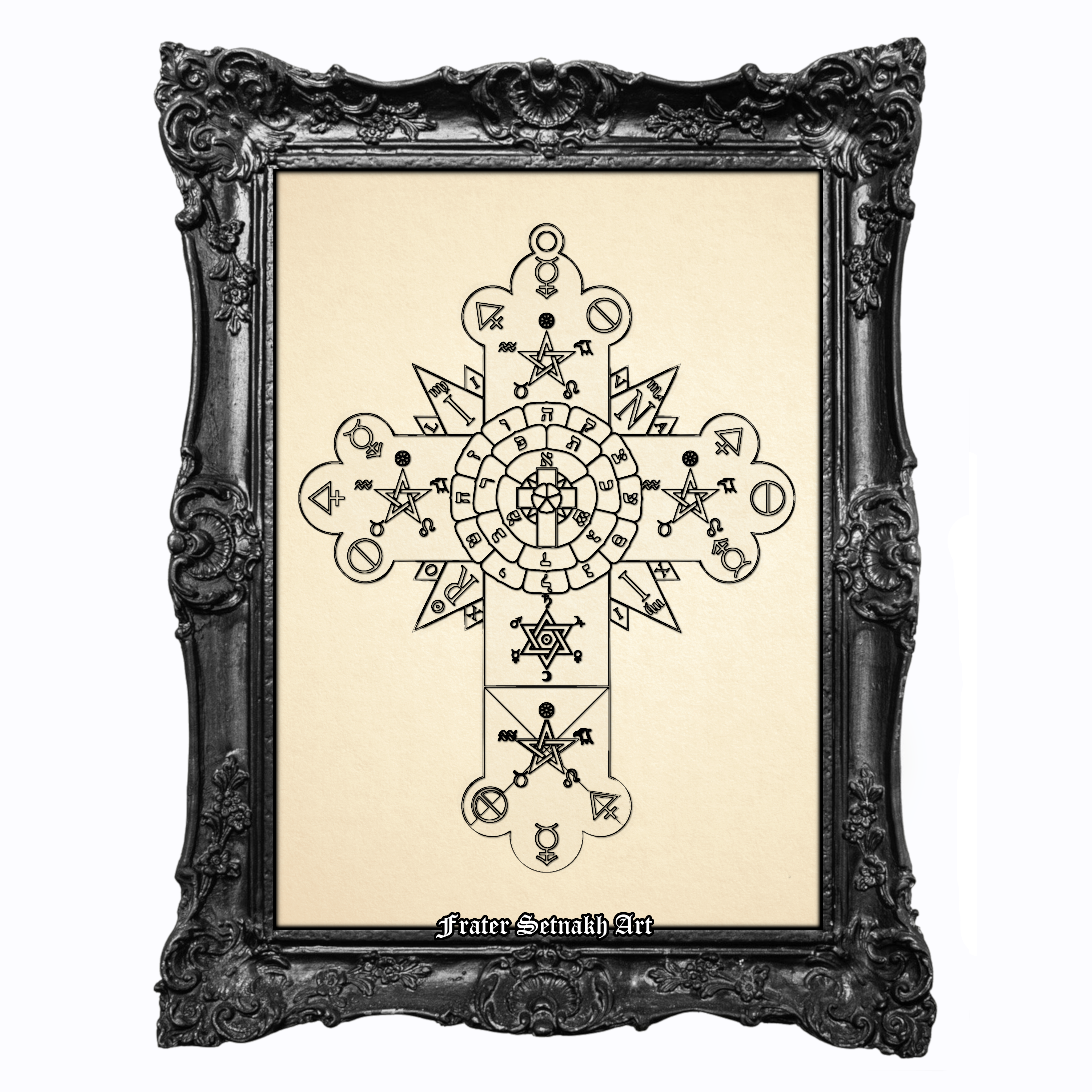 Rosicrucian Rose & Cross Print – Occult Esoteric Art, Mystical Hermetic Poster, Alchemy & Magic Illustration, Golden Dawn Rose Cross Lamen, Rozenkreutz Decor #147