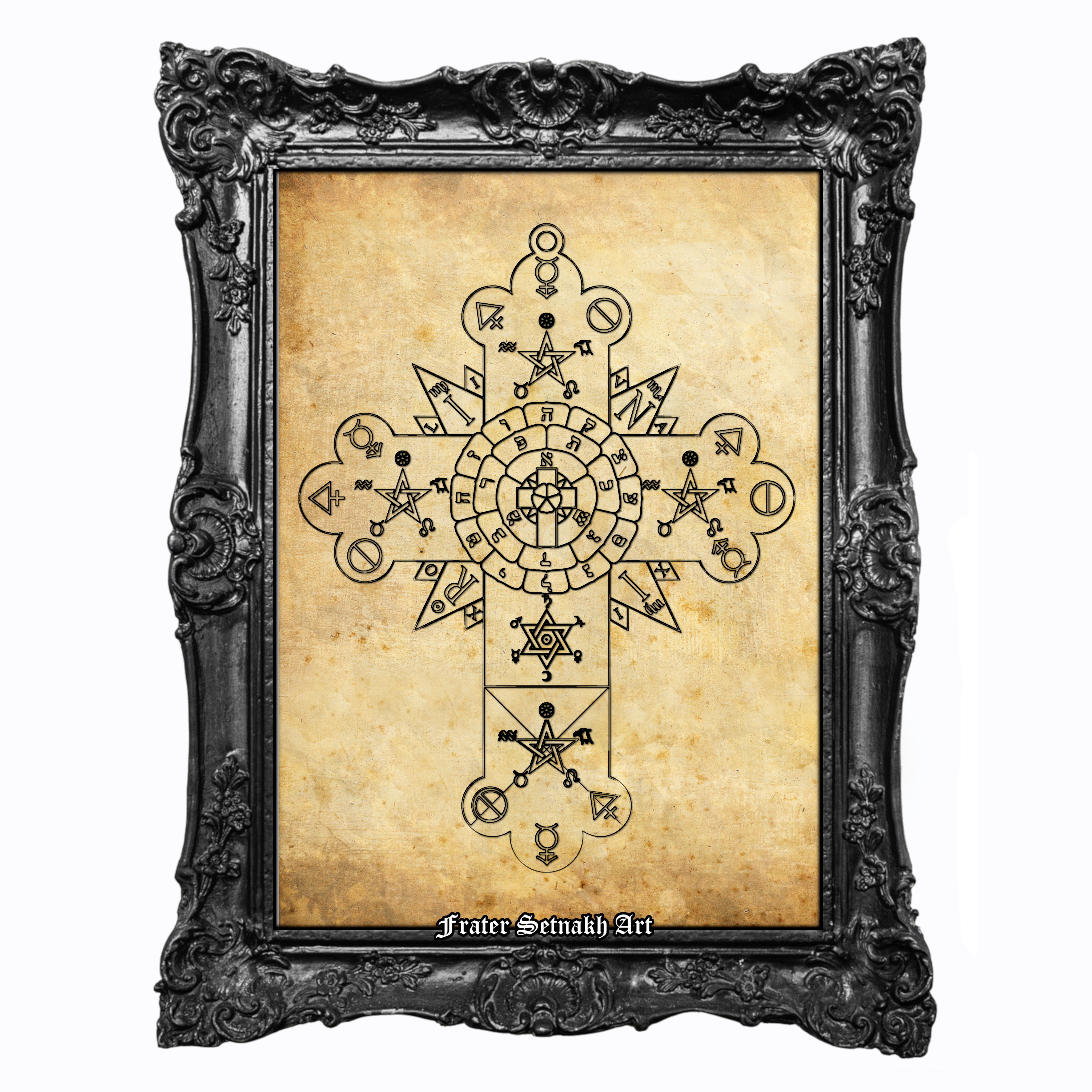 Rosicrucian Rose & Cross Print – Occult Esoteric Art, Mystical Hermetic Poster, Alchemy & Magic Illustration, Golden Dawn Rose Cross Lamen, Rozenkreutz Decor #147