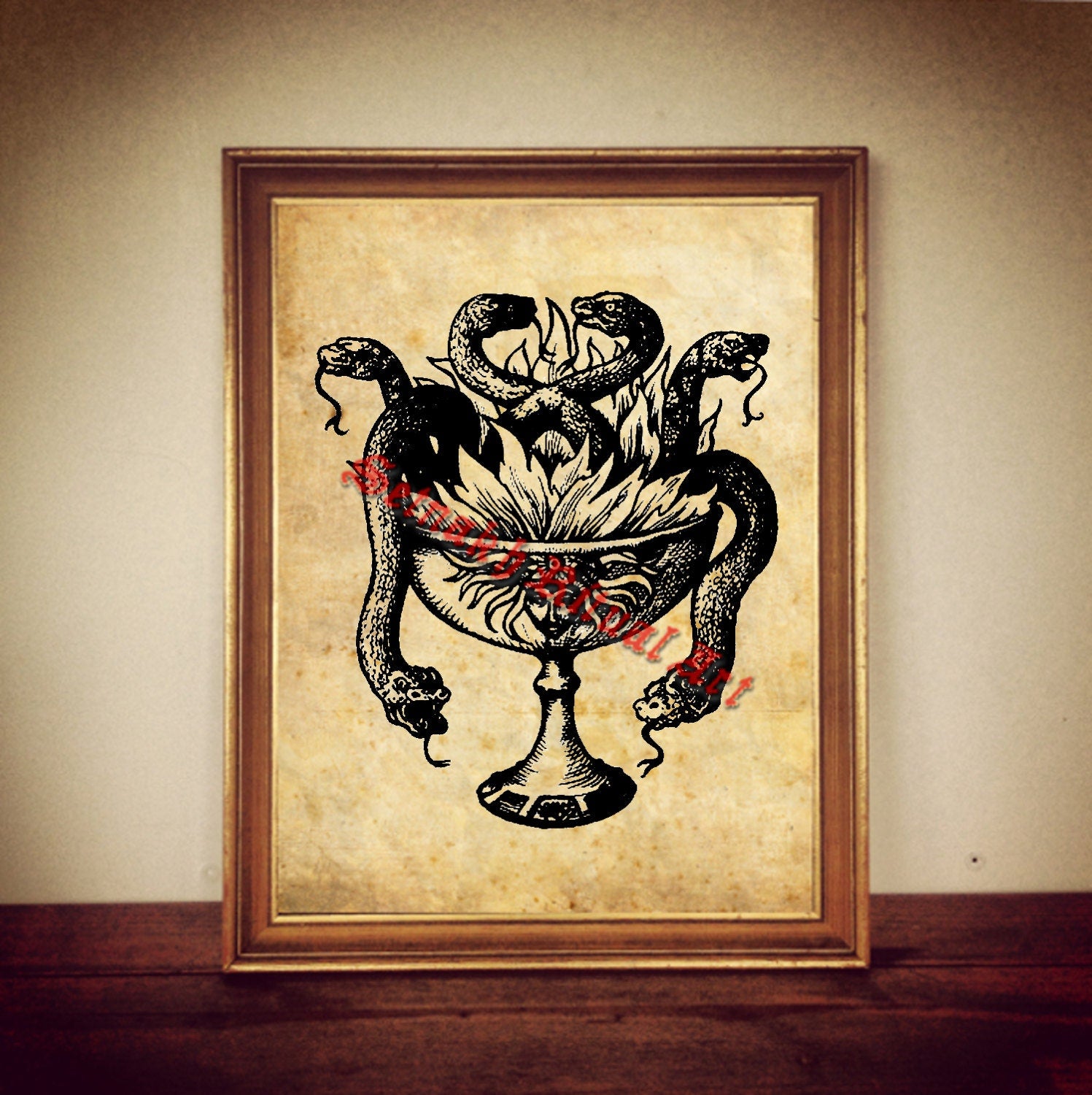 Chalice of snakes print, magic illustration, occult poster, mystic decor, antique vintage home, witchcraft, sorcery, medieval gravure #293