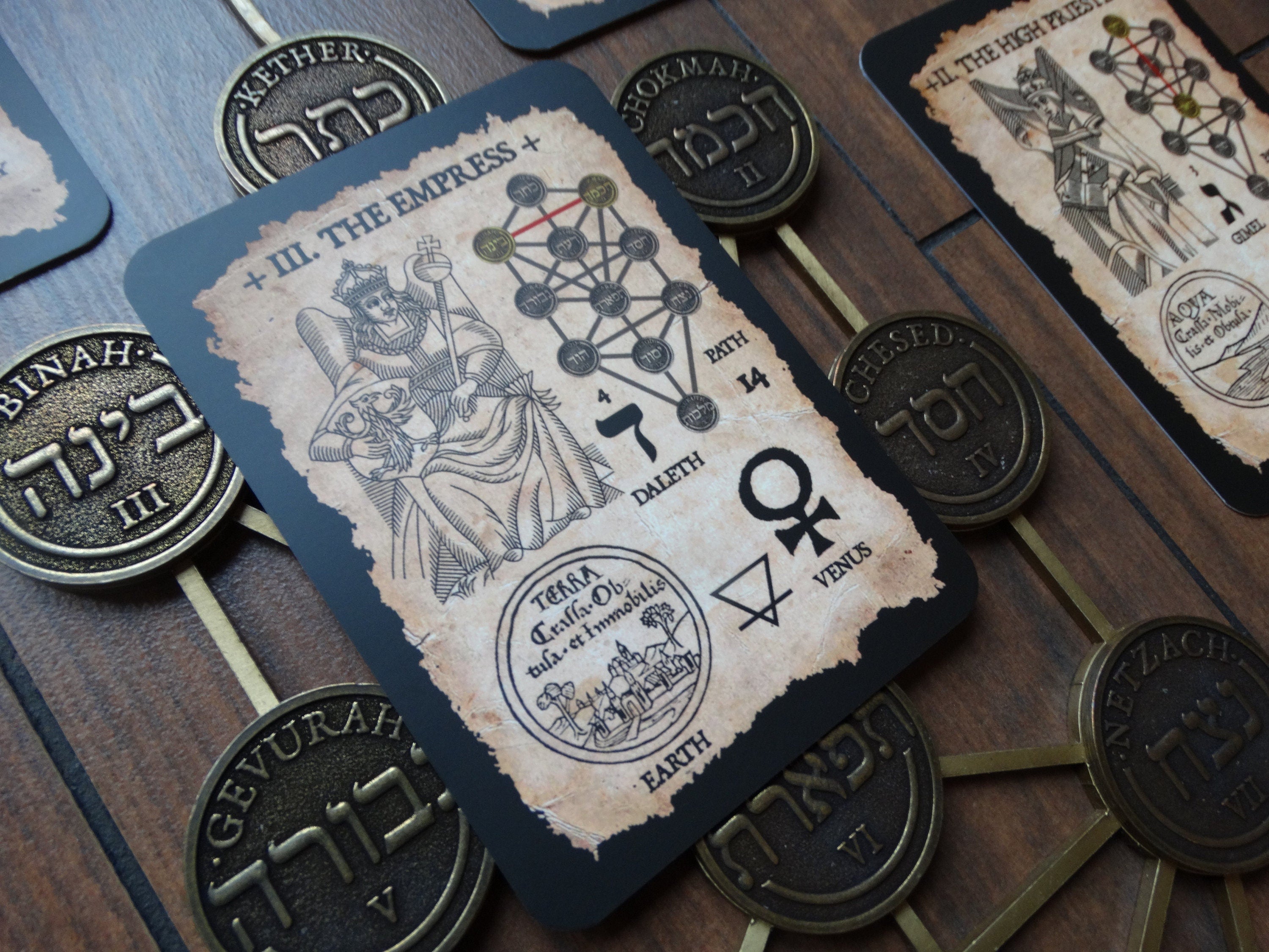 The Sephirothic Tarot - Deck of 78 Cards + Tree of Life metal divination tool, Sephiroth art, occult decor, Kabbalah, Qabala, Qabbalah