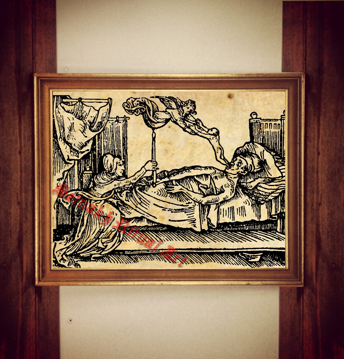 Angel of Death taking the soul print, occult illustration, medieval poster, memento mori decor, rustic home #297