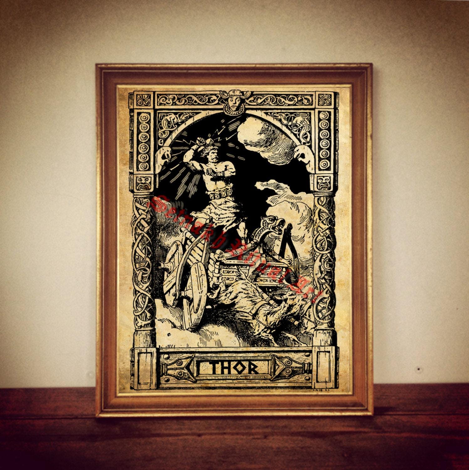 Thor print,  Norse mythology poster, nordic god illustration, scandinavian decor, Thor's hammer poster, wall art #335