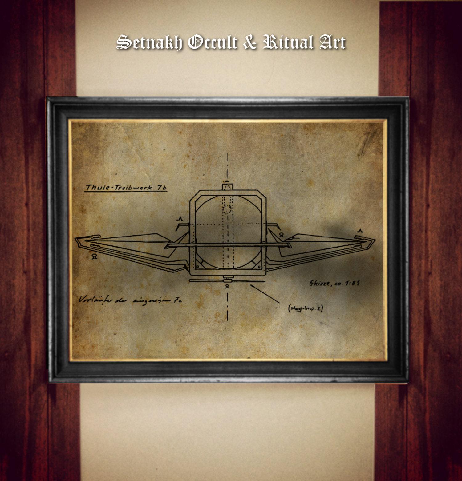 WW2 Flying Saucer diagram, secret military flying aircraft blueprint, vintage ufology print, UFO poster, Cosmic energy, Alien poster #UF4