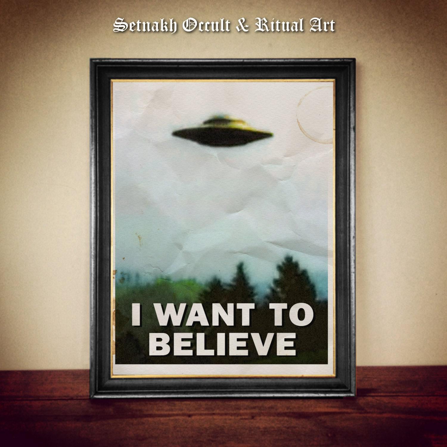 I want to believe, X-Files poster, UFO art, vintage ufology print, UFO aircraft poster, Alien art print, poster #UF9