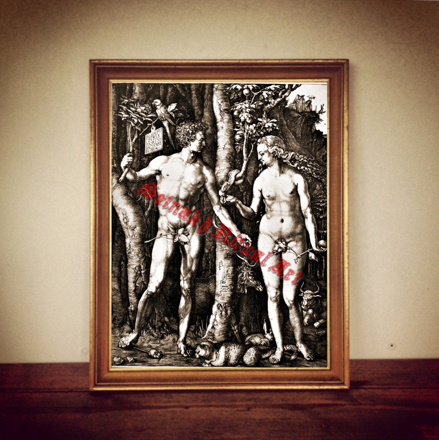 Adam and Eve print, Eden poster, &quot;Fall of Man&quot; illustration, Albrecht Dürer, antique home decor, wall decoration #287