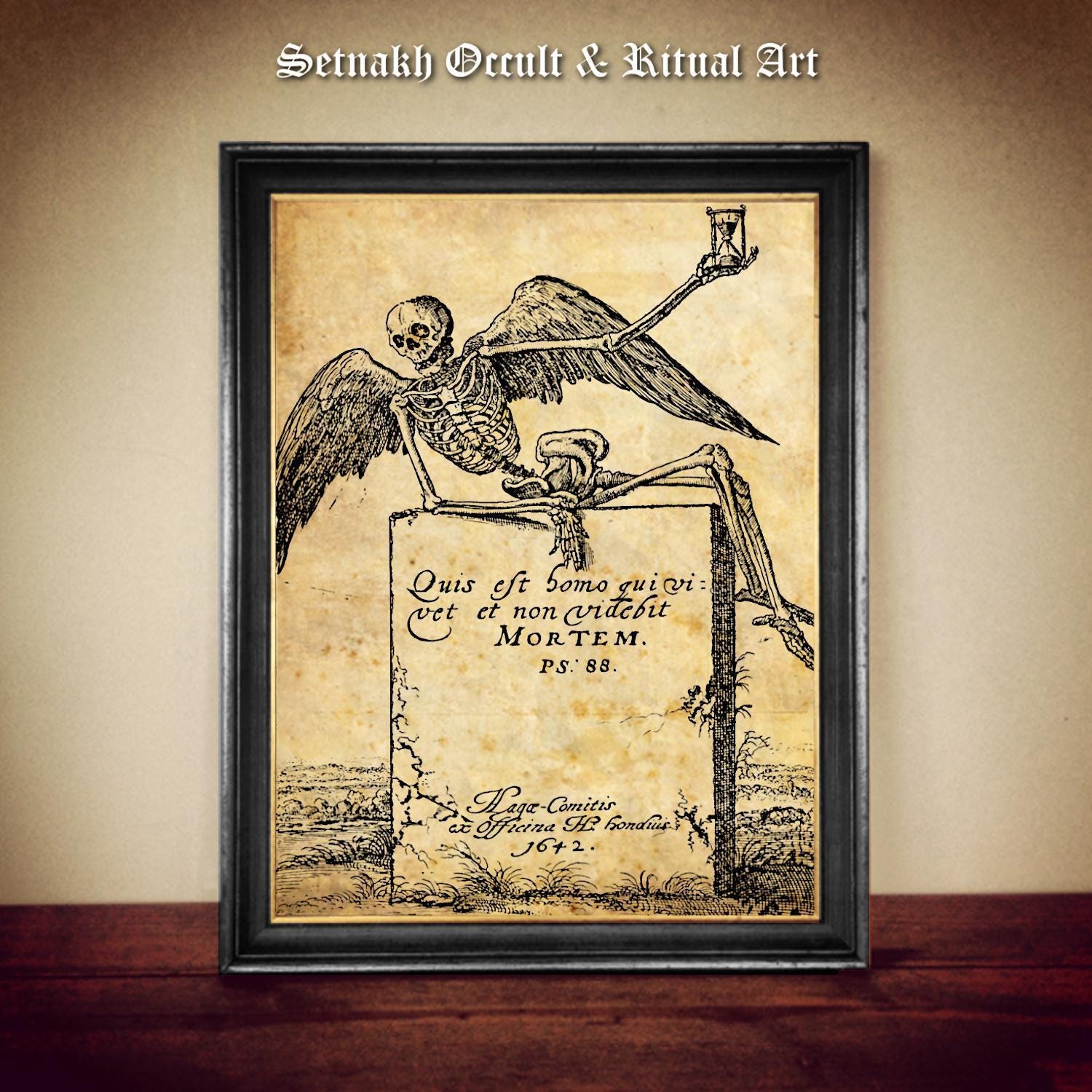 Skeleton on Tombstone Print, 1626 Hendric Hondius Etching, Memento Mori Art, Gothic Decor, Dark Academia, Handmade Paper or Canvas