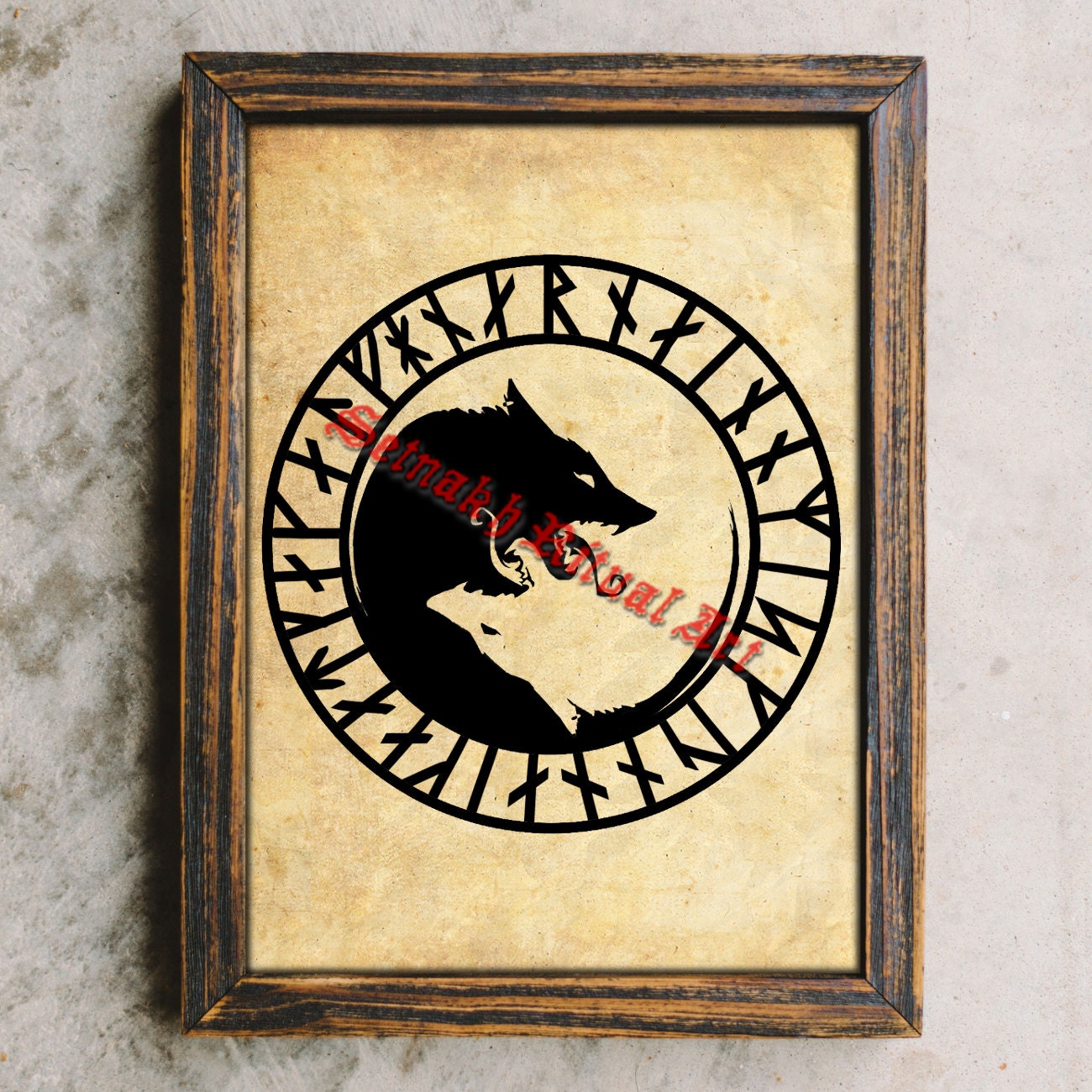 Viking art, Nordic wolf, Fenrir, Runes, Rune art, Scandinavian poster #441