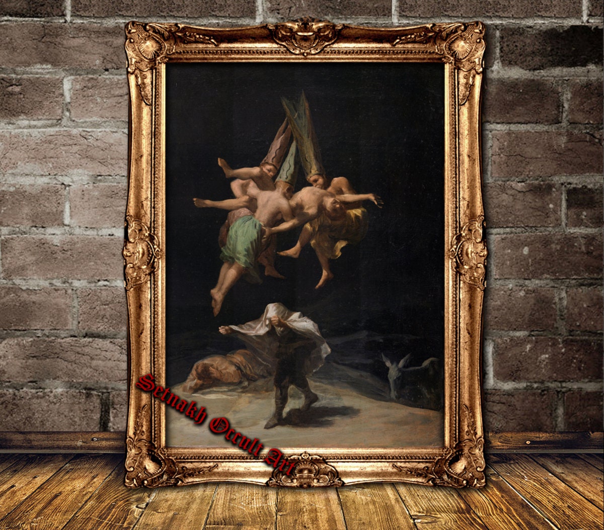 Francisco de Goya, Witches in the air, occult print, witchcraft poster, magick, dark art, devil, sorcery, casting spells, occult art,  #W4