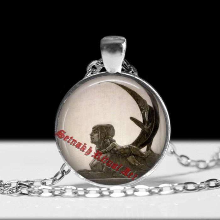 Sphinx necklace, egyptian jewelry, occult necklace, evil charm, demon choker, satanic pendant #429