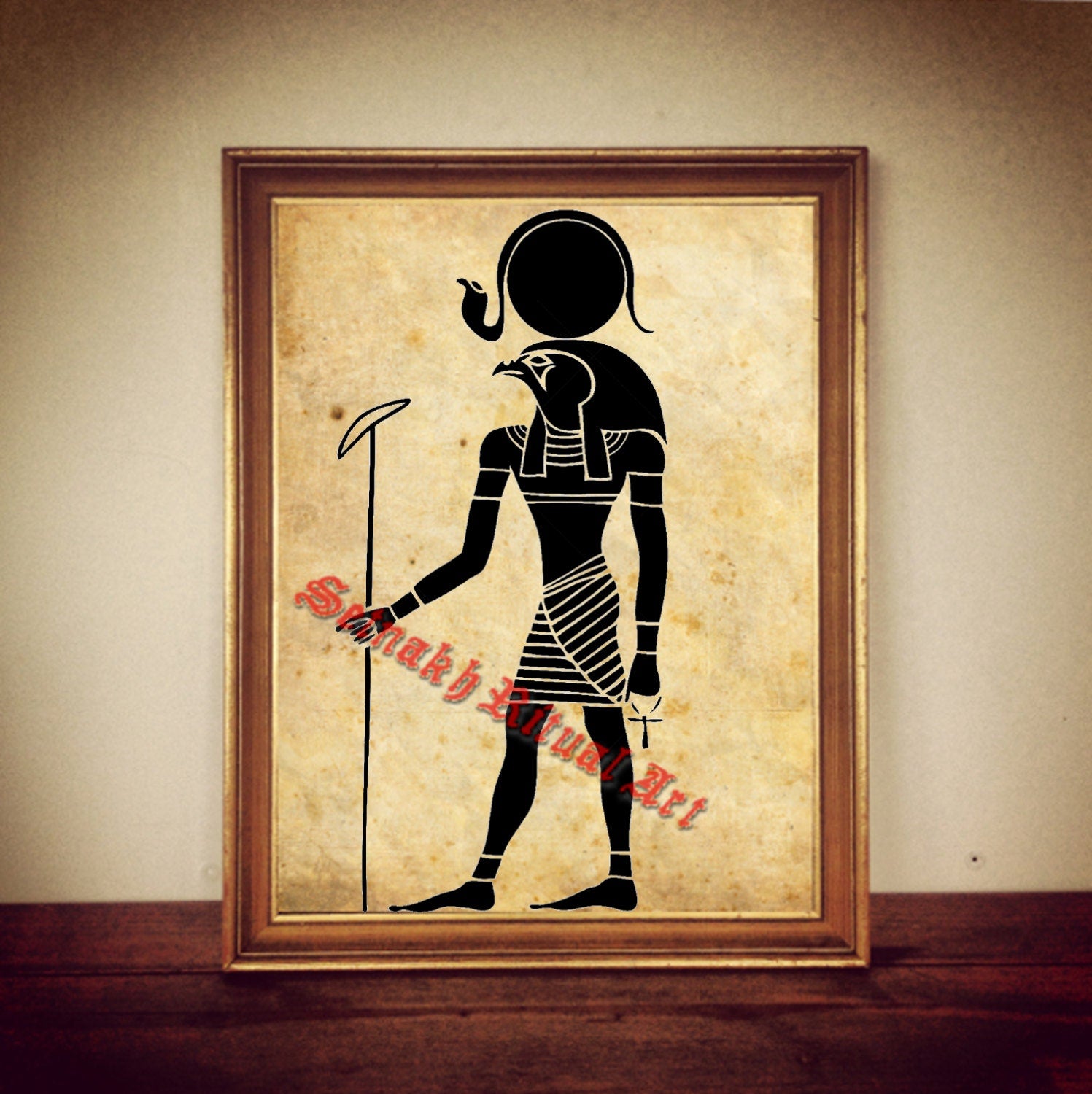 Ancient egyptian God of Sun depiction, RA print illustration poster | occult print, antique rustic vintage home decor, altar 157