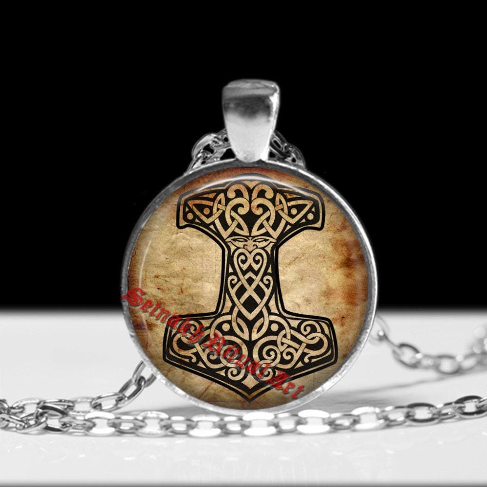 Thor hammer pendant Nordic necklace Scandinavian jewelry Antique style #464
