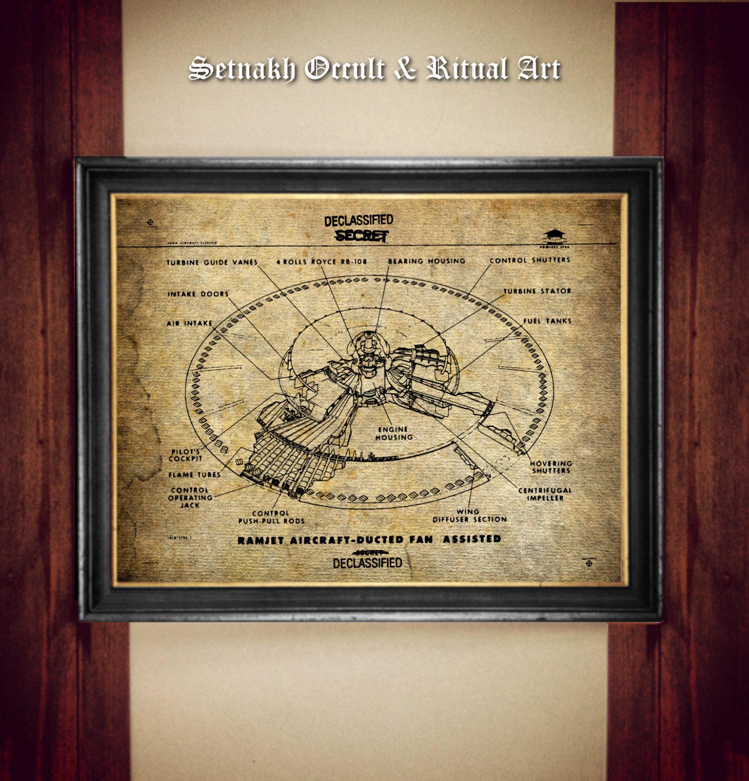 Avro Project diagram, secret military flying saucer blueprint, vintage ufology print, UFO poster, Cosmic energy, Alien poster #UF3