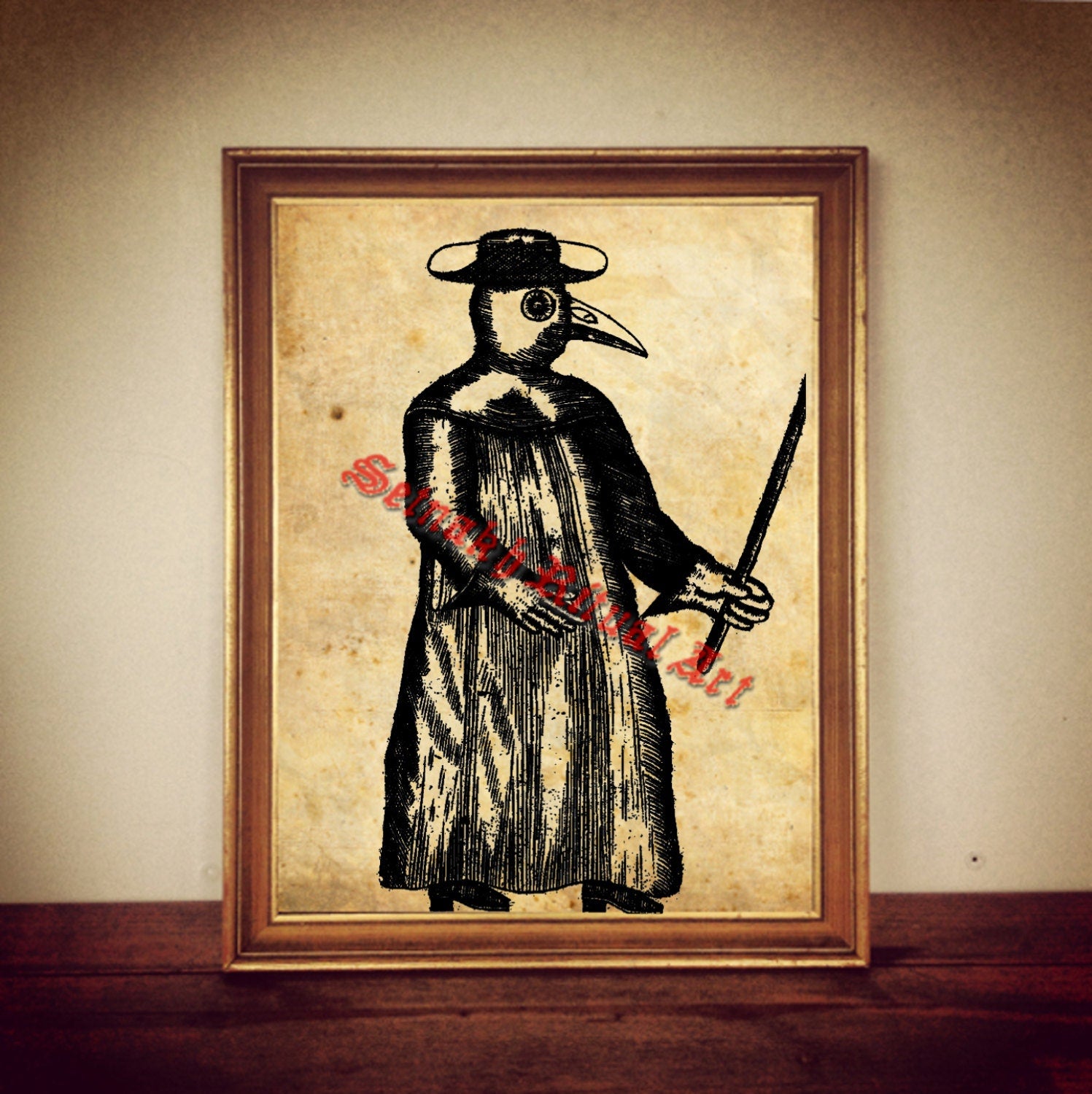 Death doctor print, medieval picture, medieval illustration, plague doctor, ocult print, occult poster, rustic vintage home decor #295