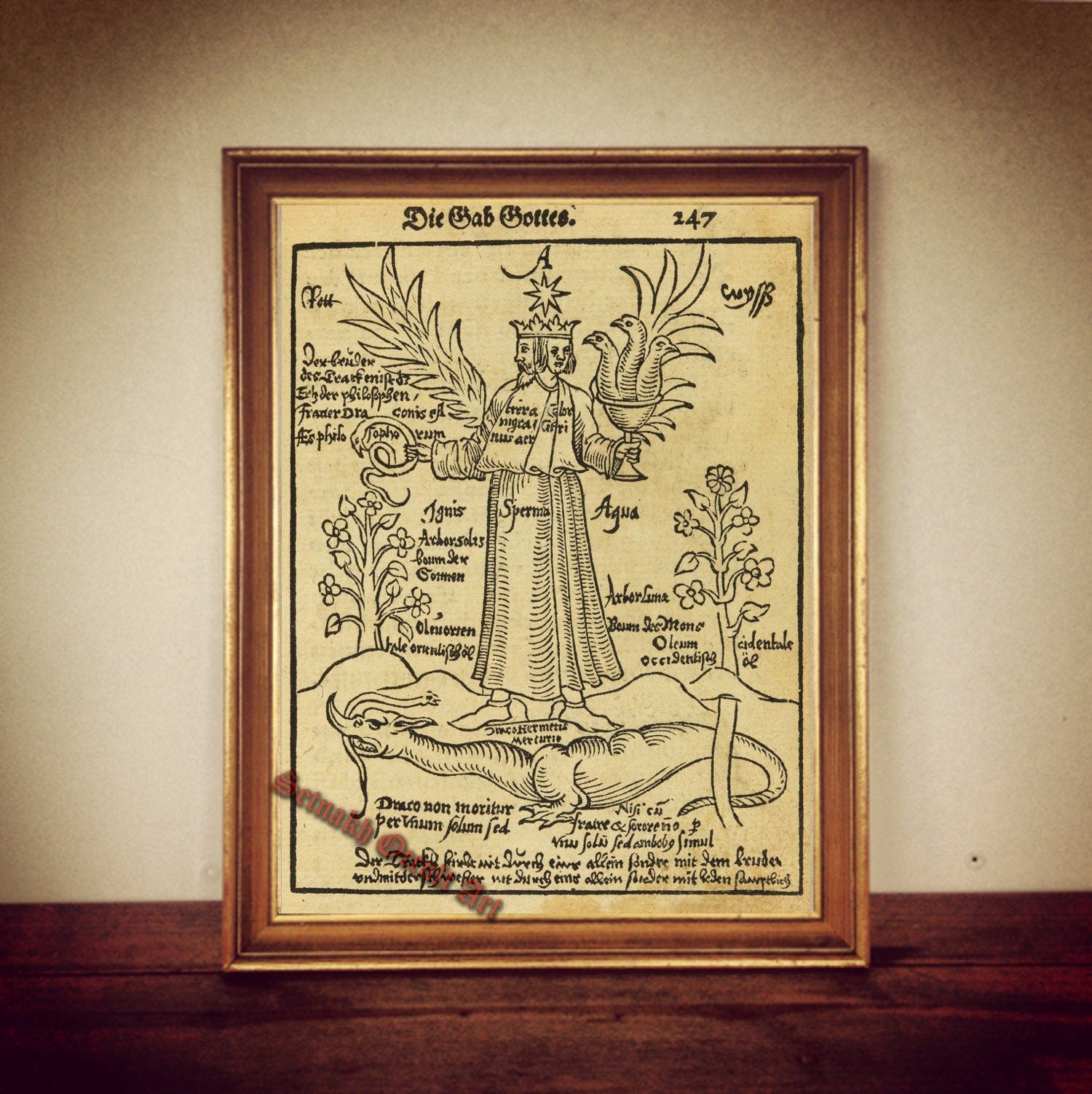 The Twin Souls print, Alchemical marriage occult poster, symbol of Unity illustration, antiqued art, magic, esoteric, home decor #A2