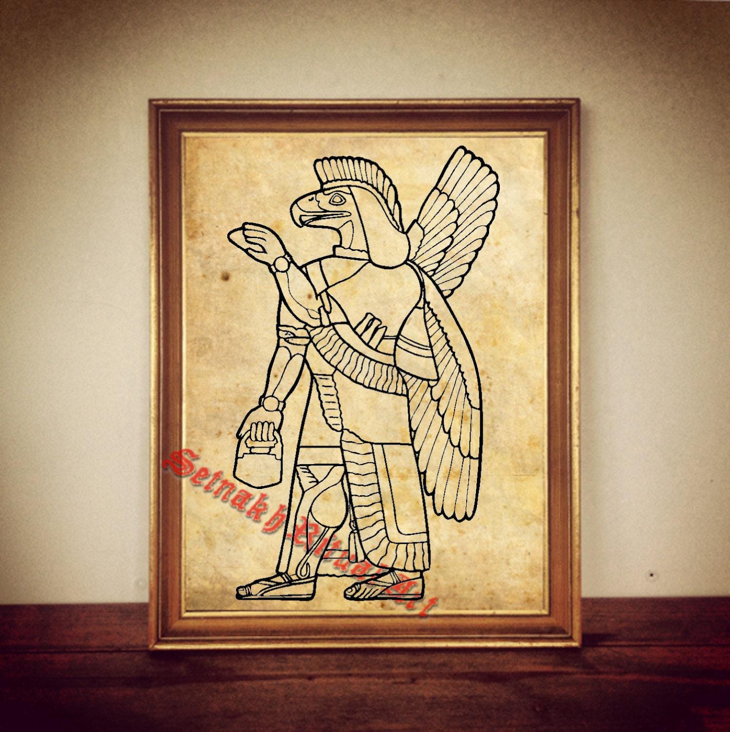 Anunnaki print, sumerian poster, ancient aliens print, babylonian illustration, ancient history, occult print, magic print, magic decor 143