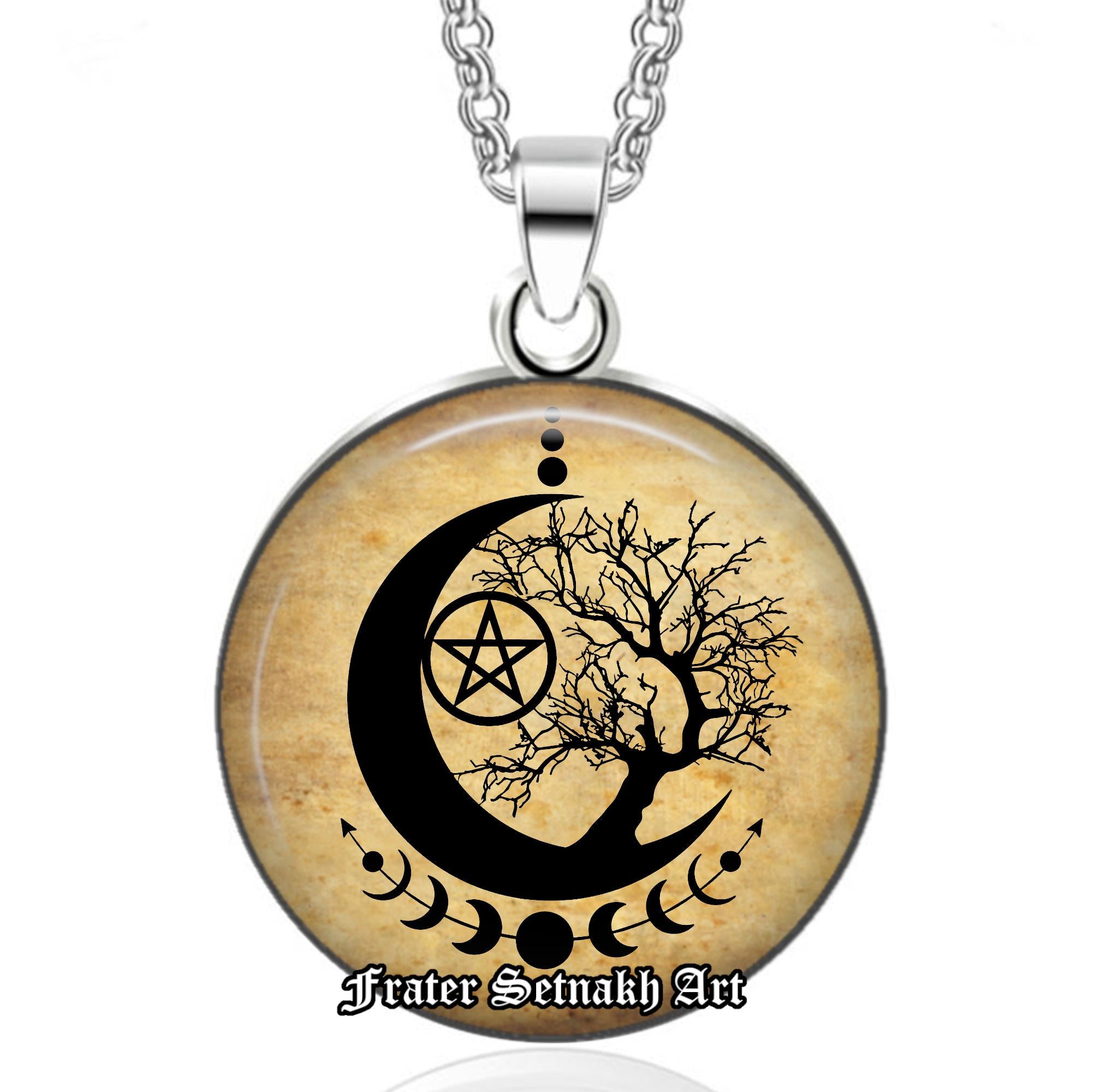 Tree of Life & Wiccan Pentagram Necklace – Wiccan Talisman for balance and strength, Witch Jewelry, Moon Phases Sigil, Pagan Amulet #562