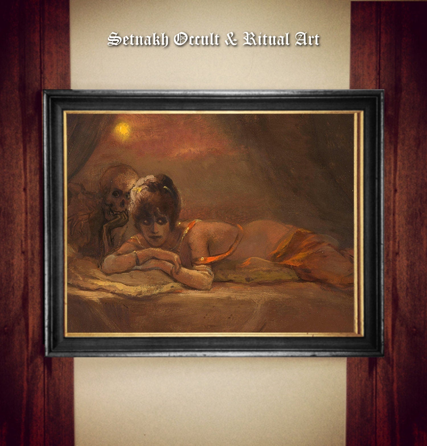 The conversation - dark erotic art, naked woman and the allegory of Death, skeleton print, Memento Mori, antiqued, gothic home decor #D7