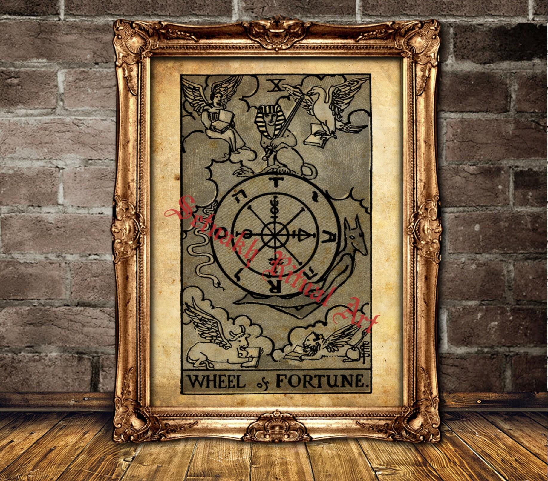 The Wheel of Fortune Tarot print, Good luck, karma, life cycles, destiny, a turning point, Tarot card poster, occult art #396.10