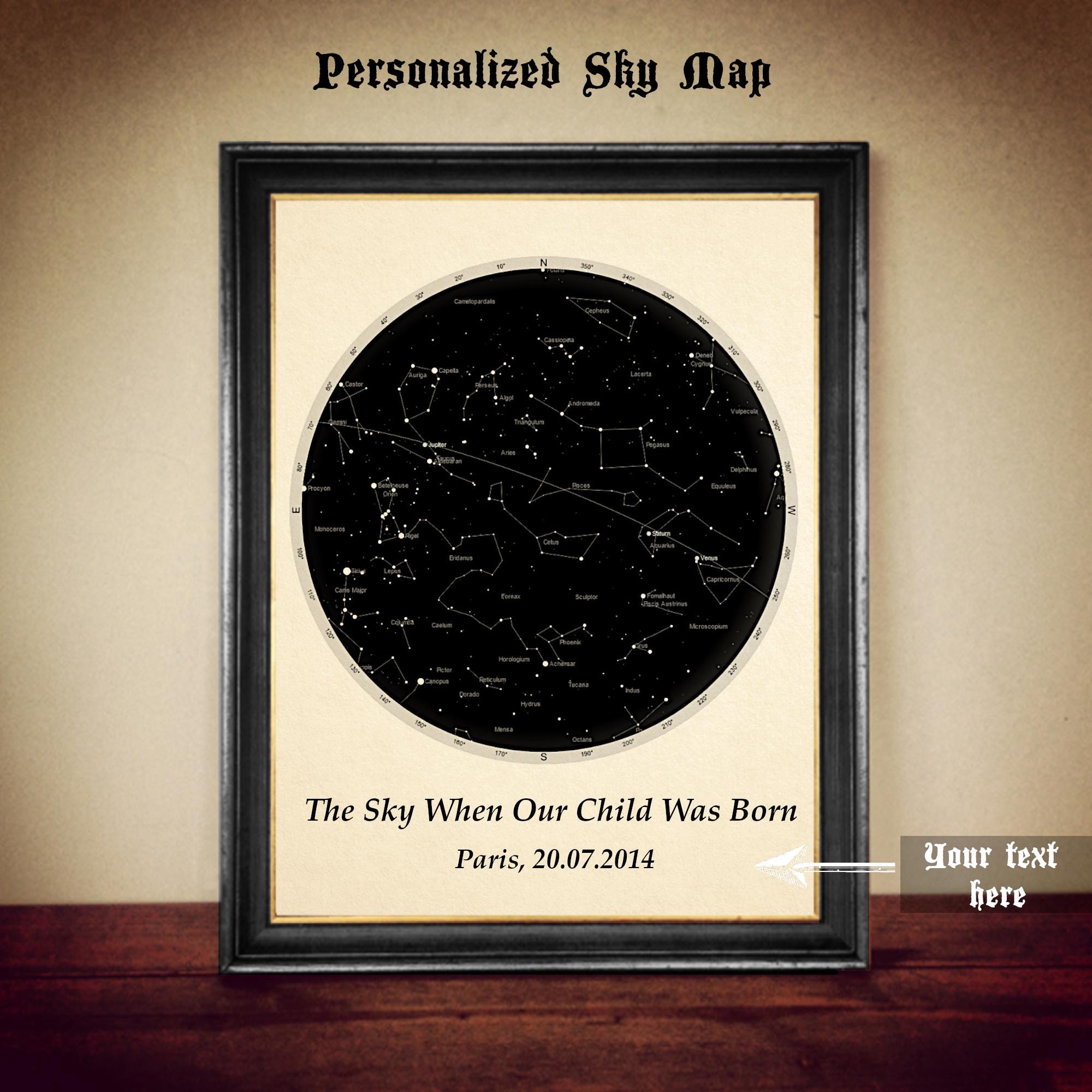 Personalized Sky Map Print, Custom Star Map Poster, Night Sky Art for Child Birth, Anniversary, Unique Celestial Wall Decor #CE6.2