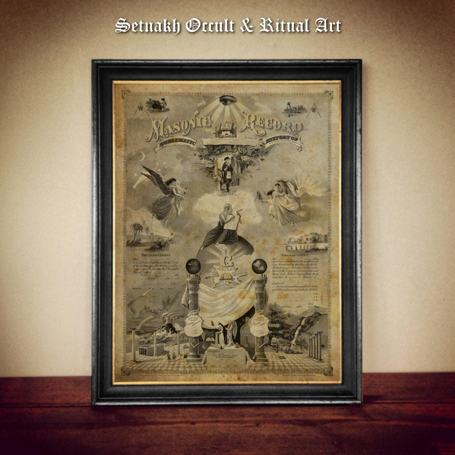 Masonic Record Symbolic History of F&AM vintage print, Freemasons poster, antique print, Masons, illustration, Freemasonry Lodge #TMP5