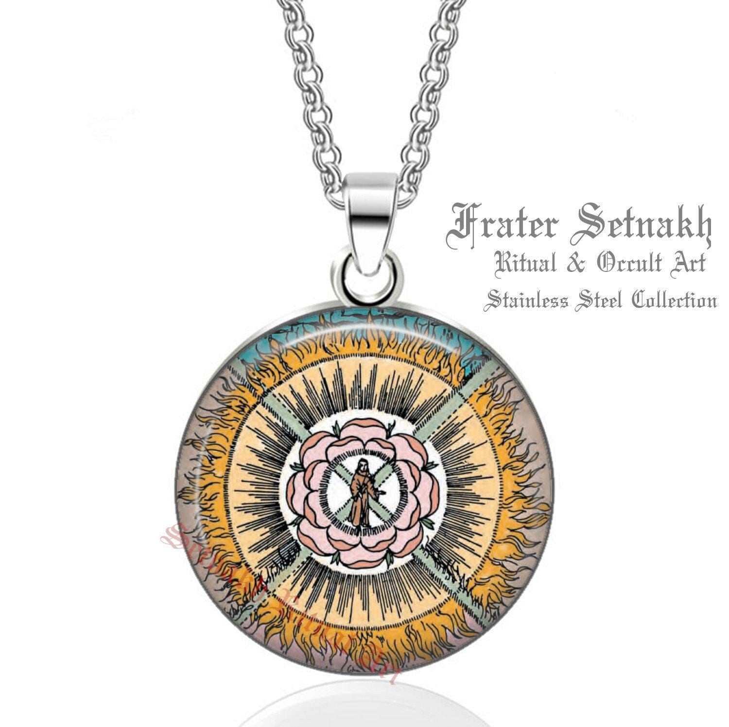 Rosicrucian rose pendant, heart-rose  necklace, AMORC, magick, alchemical, hermetic, gnostic symbol of the spark in the Heart #540