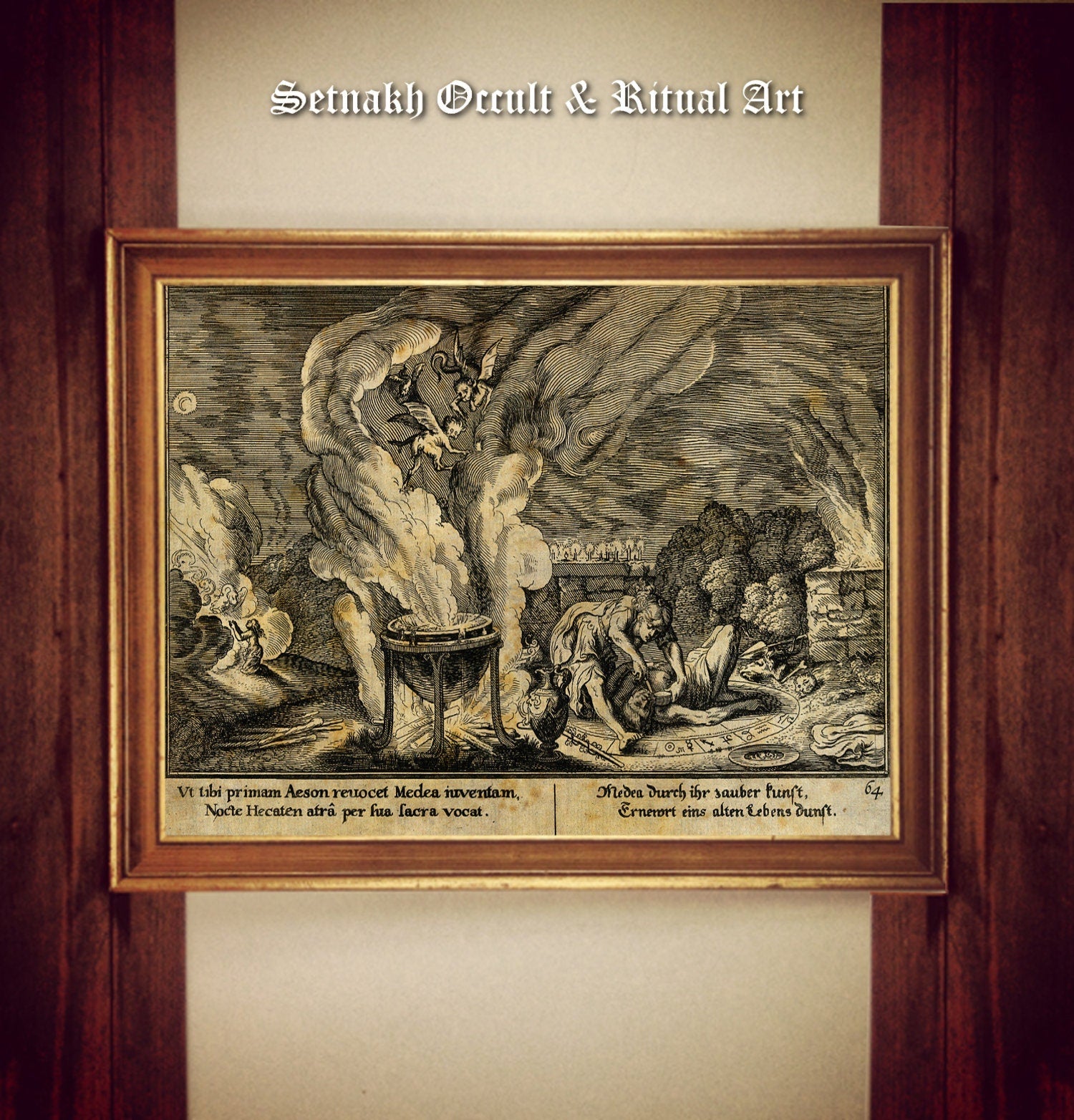 Medea draining the blood of Aeson in order to rejuvenate him with her special brew, witch art print, witchcraft antiqued poster #W69