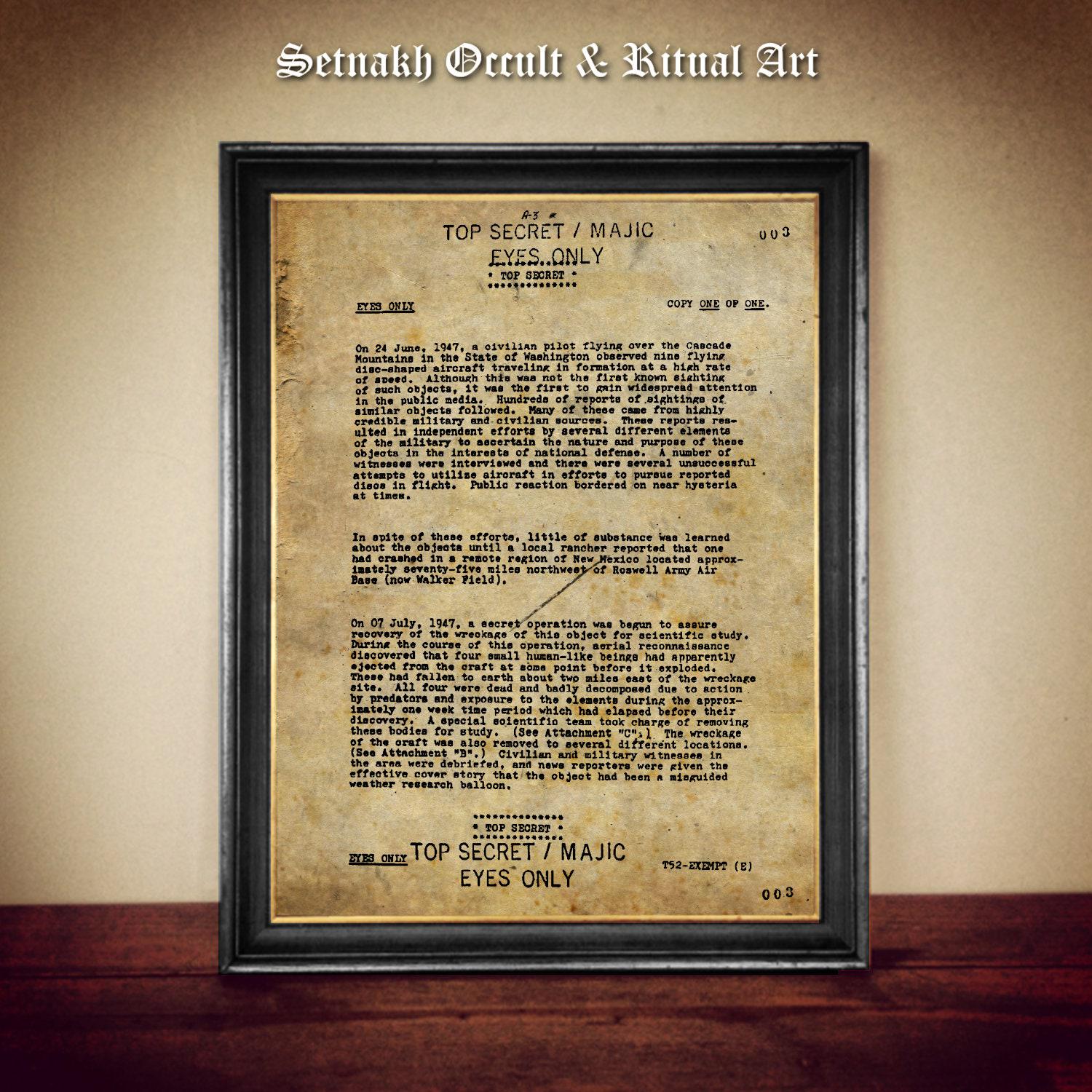 Top Secret UFO document - Eisenhower briefing, antique or vintage ufology print, UFO aircraft poster, Alien artprint, poster #UF7