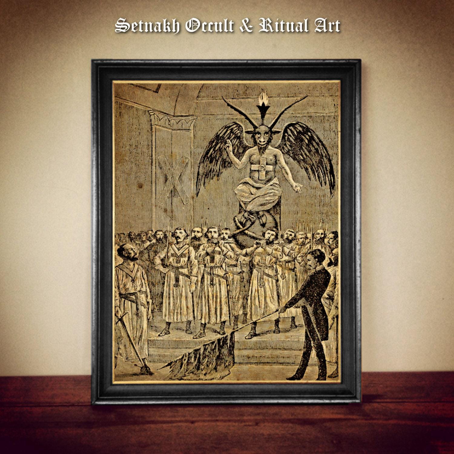 Baphomet & Templars antique print, masonic illustration, Baphomet poster, vintage home decor, alchemy, magick, hermetism, occult #70