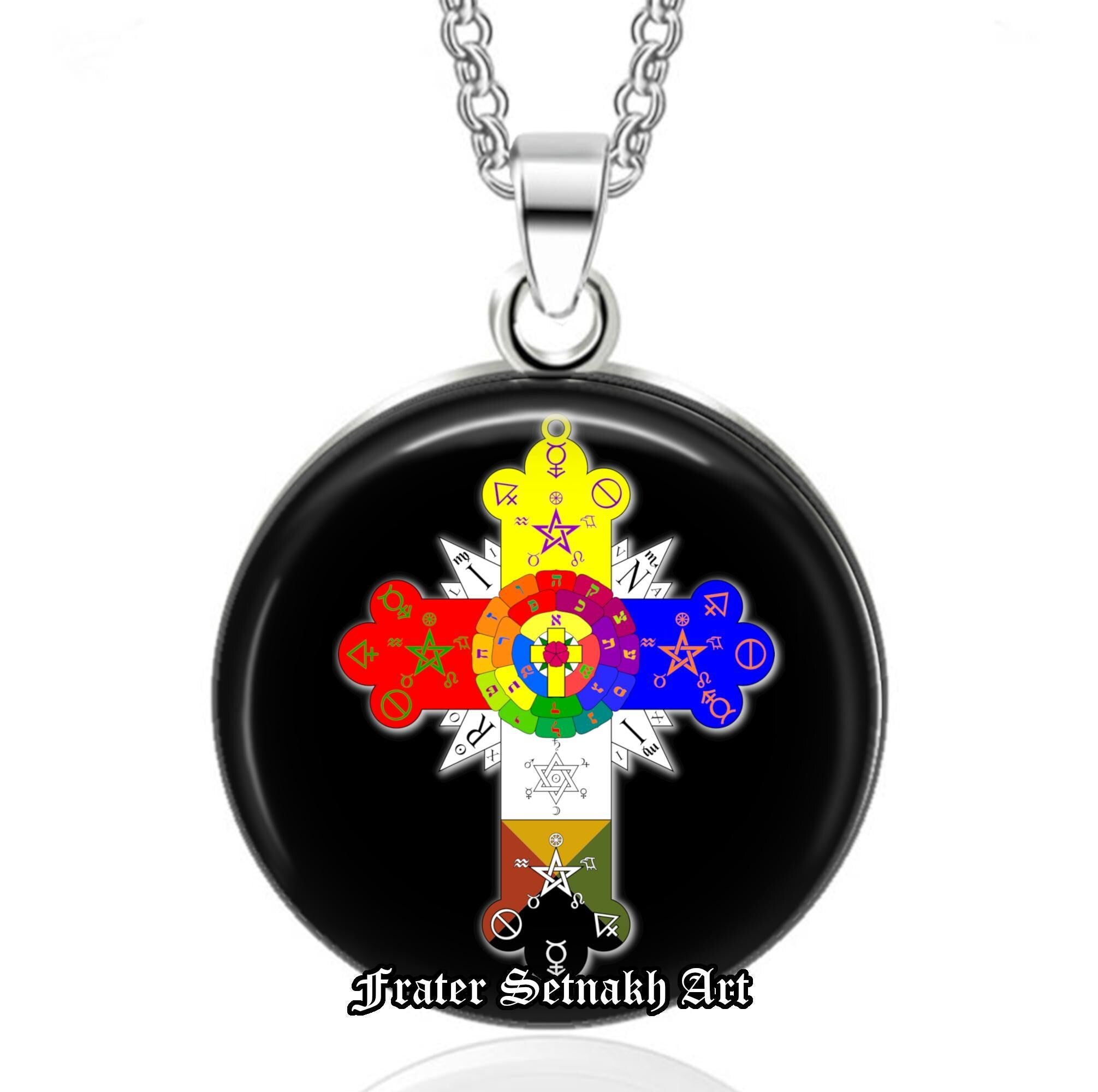 Rosicrucian cross pendant, pentagram,  occult pendant, ritual necklace, magic talisman, esoteric jewelry, ceremonial magick, amulet #147